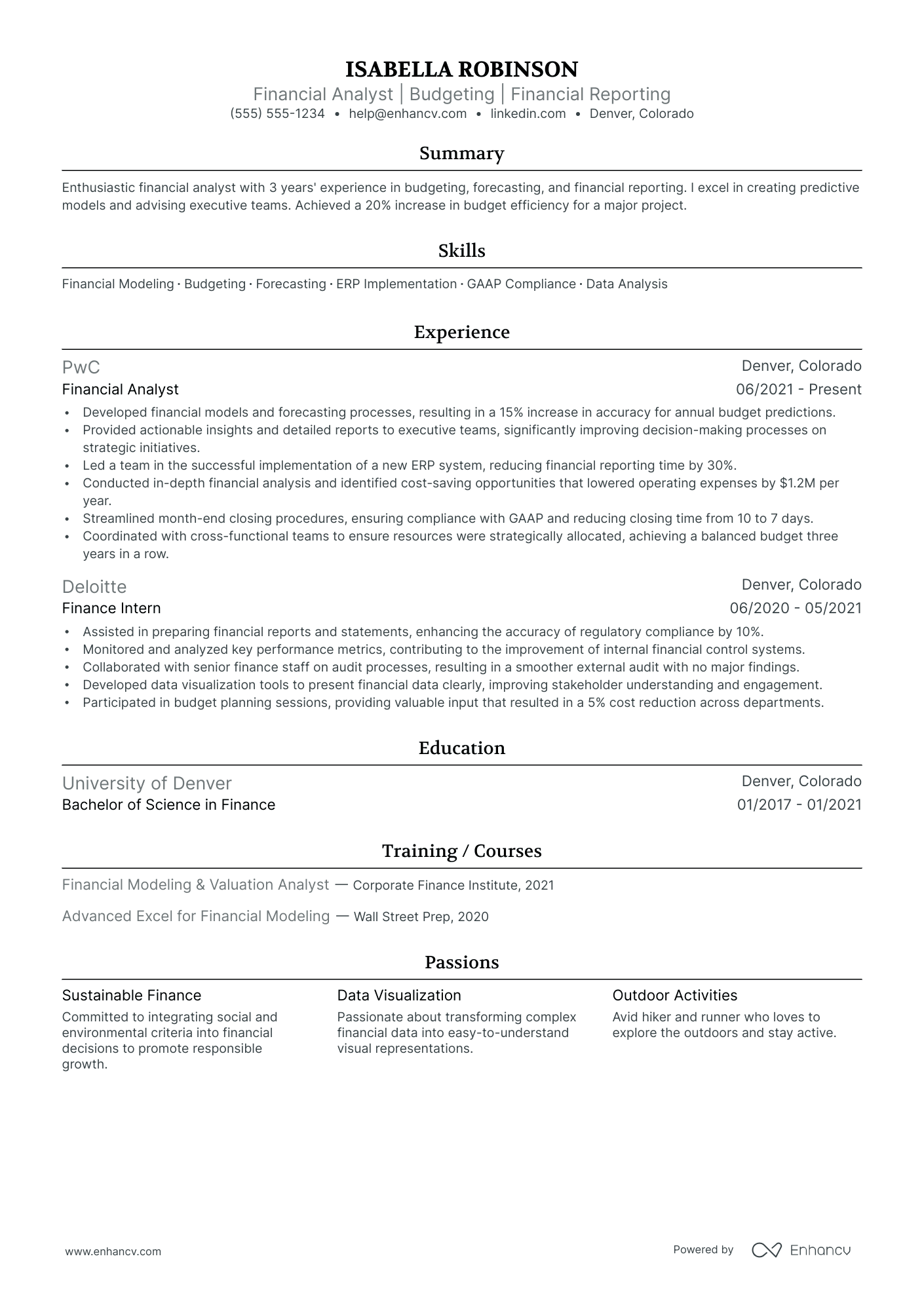 Deputy Chief Financial Officer resume example