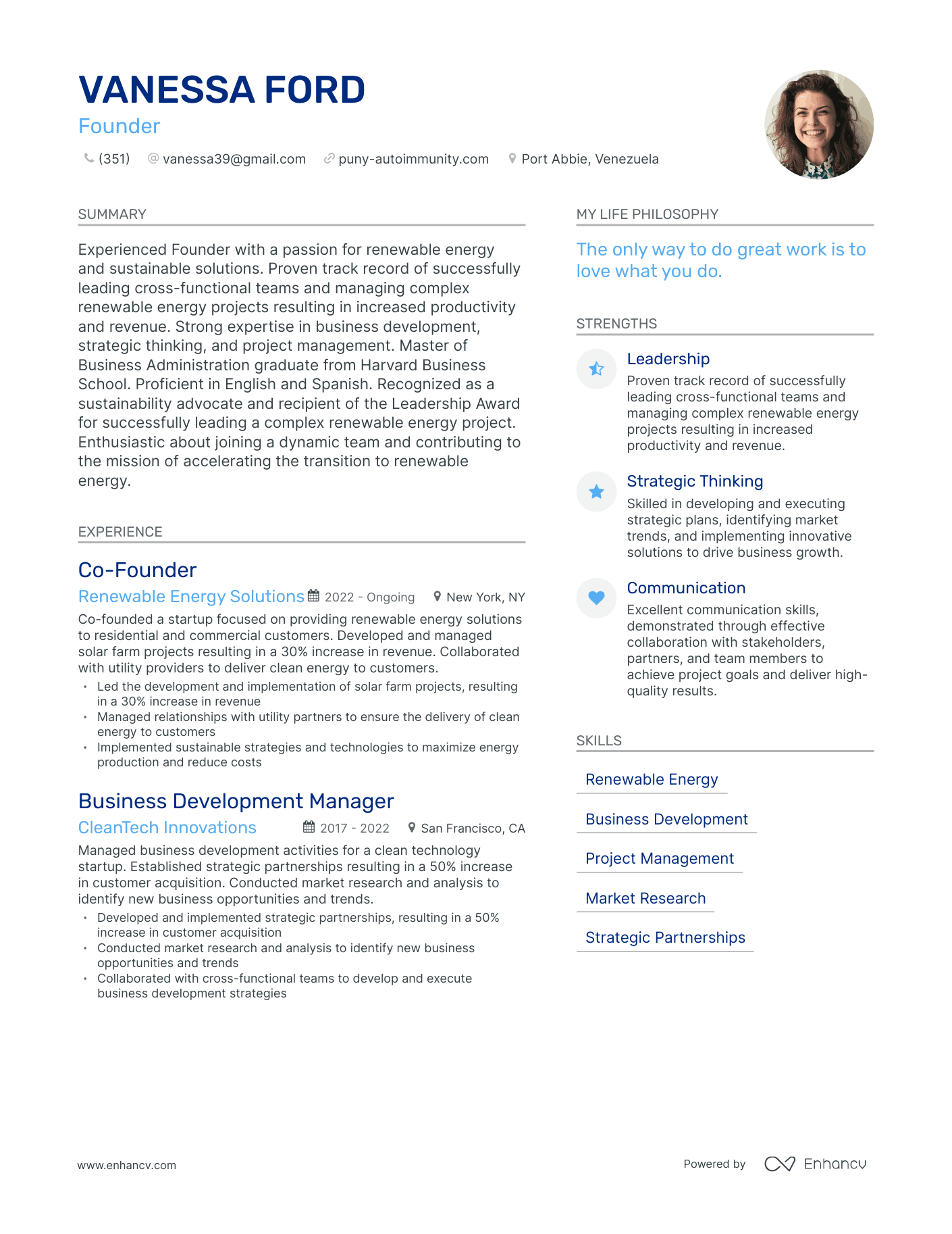 Modern Founder Resume Example
