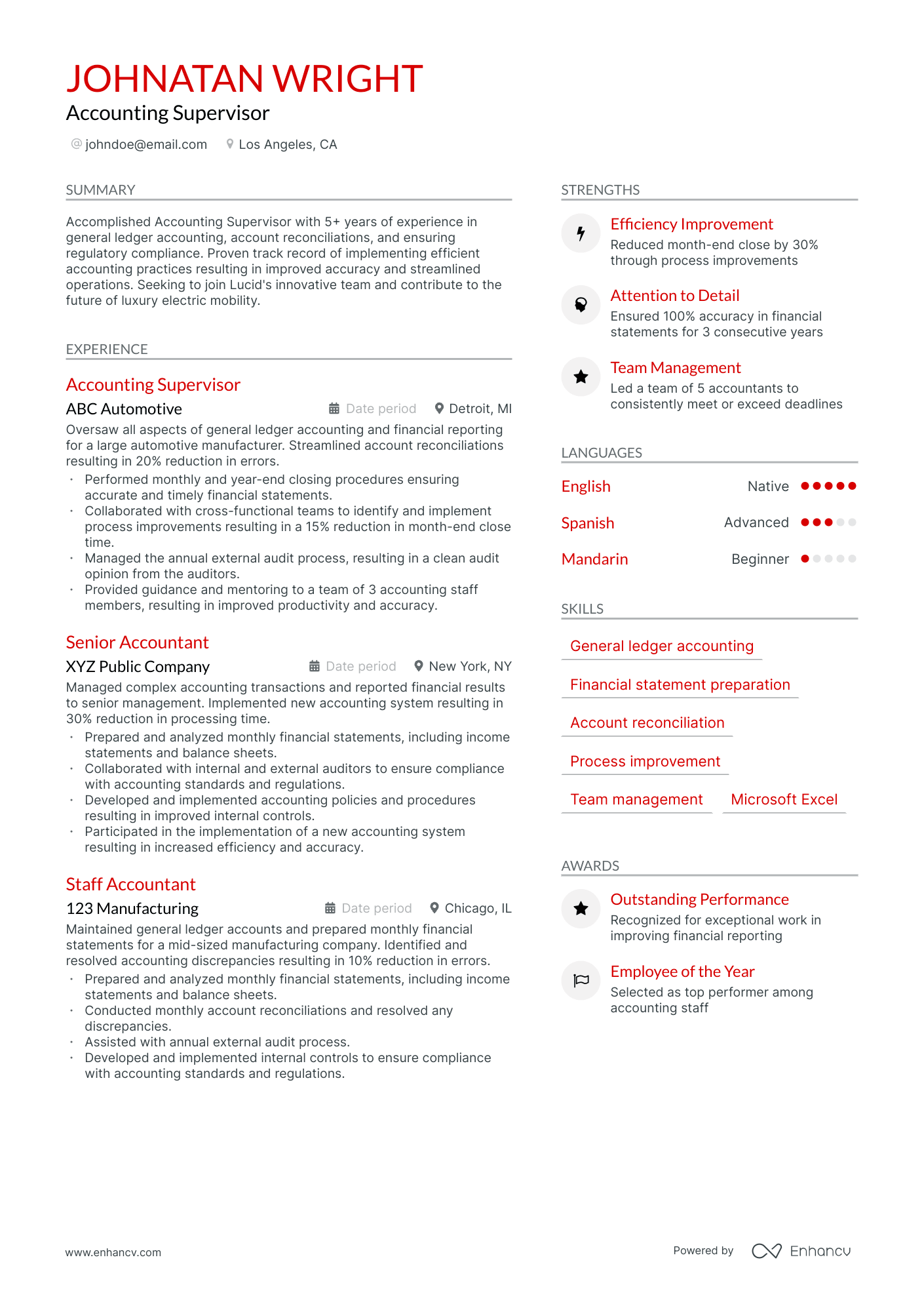 Accounting Supervisor resume example