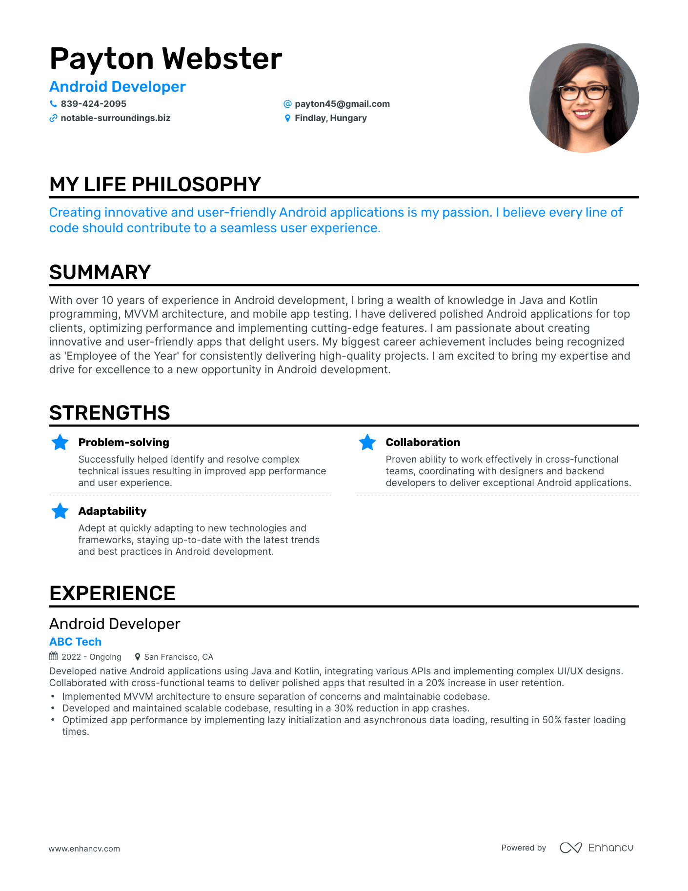 Creative Android Developer Resume Example