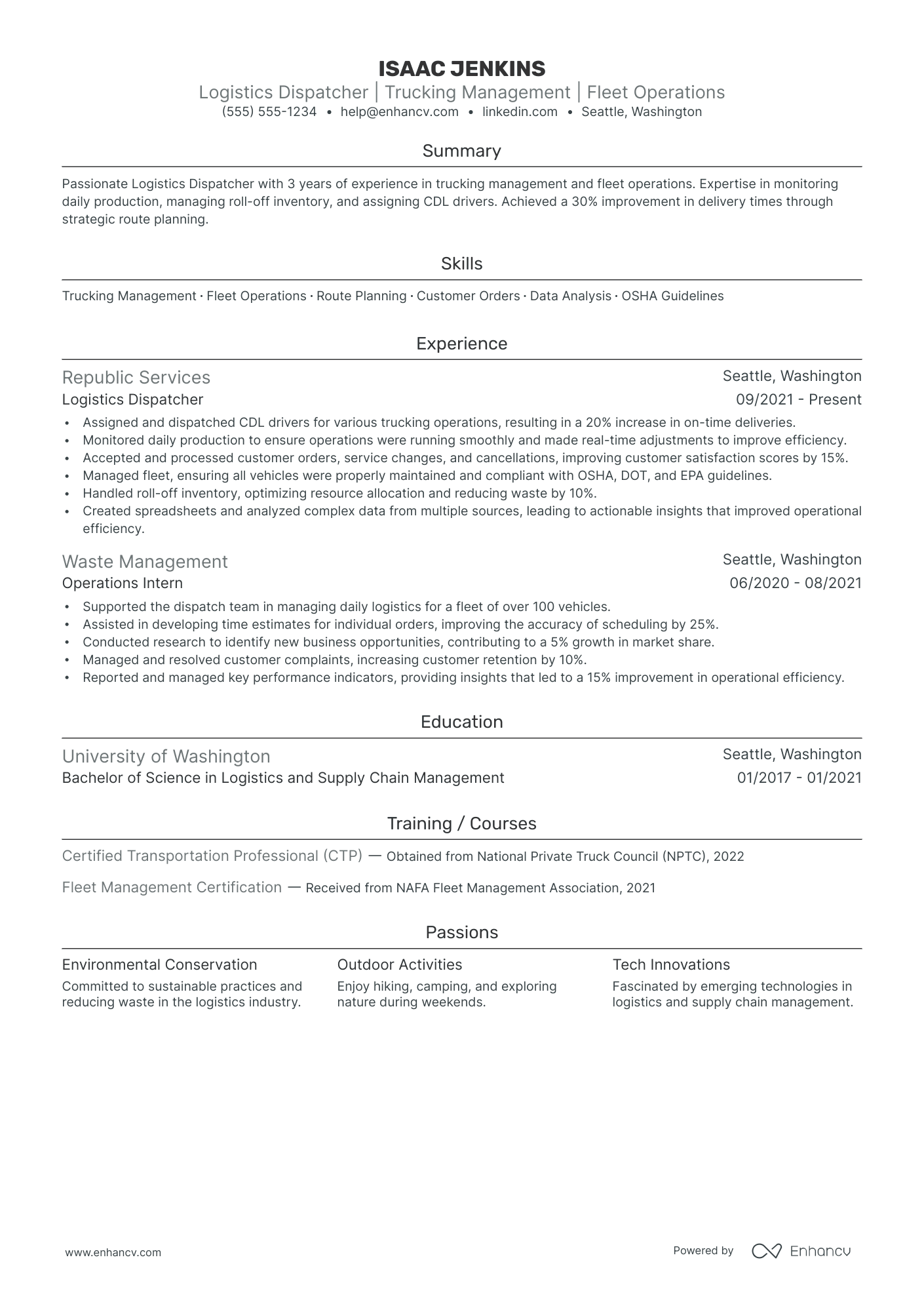 Trucking Dispatcher resume example