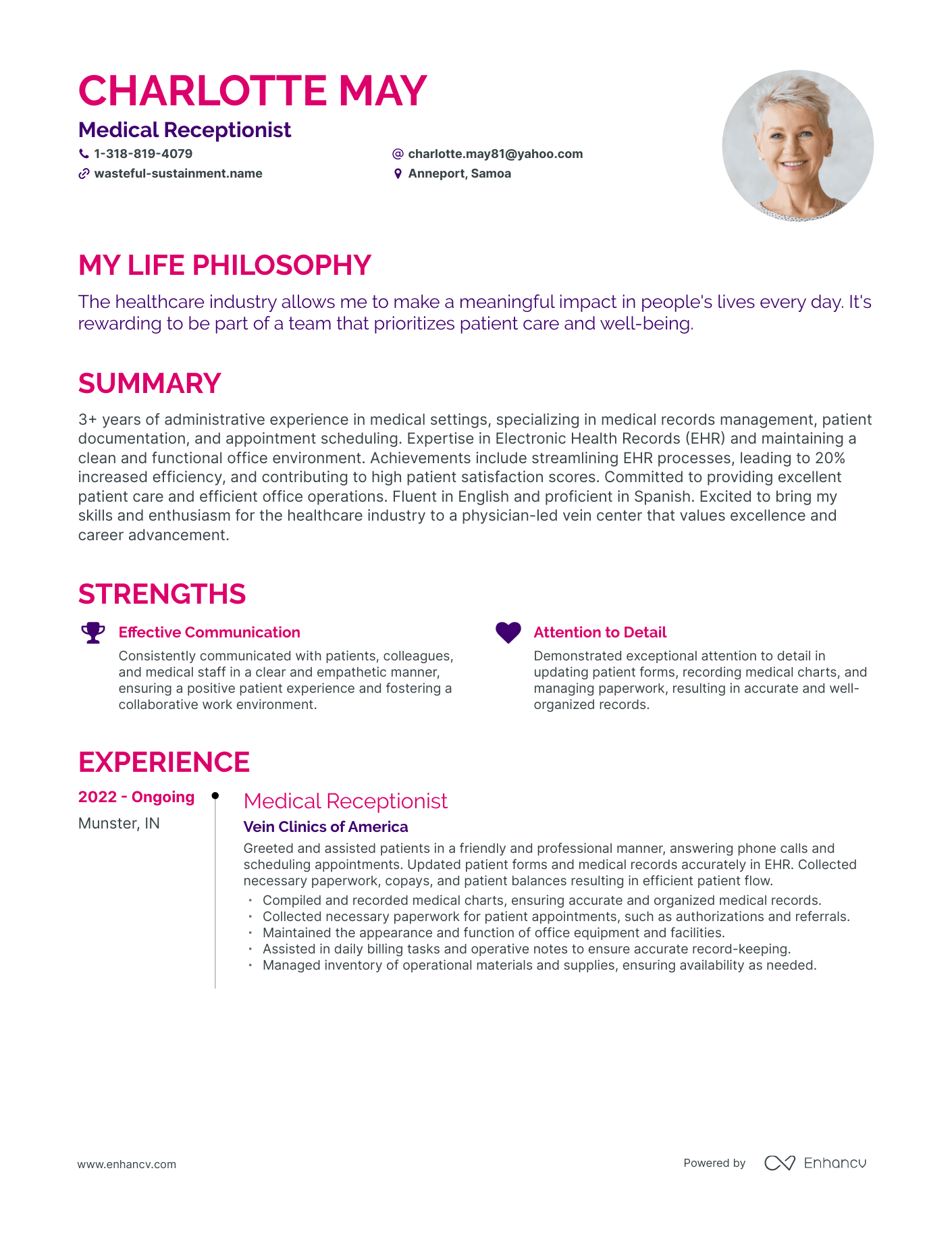 Creative Medical Receptionist Resume Example