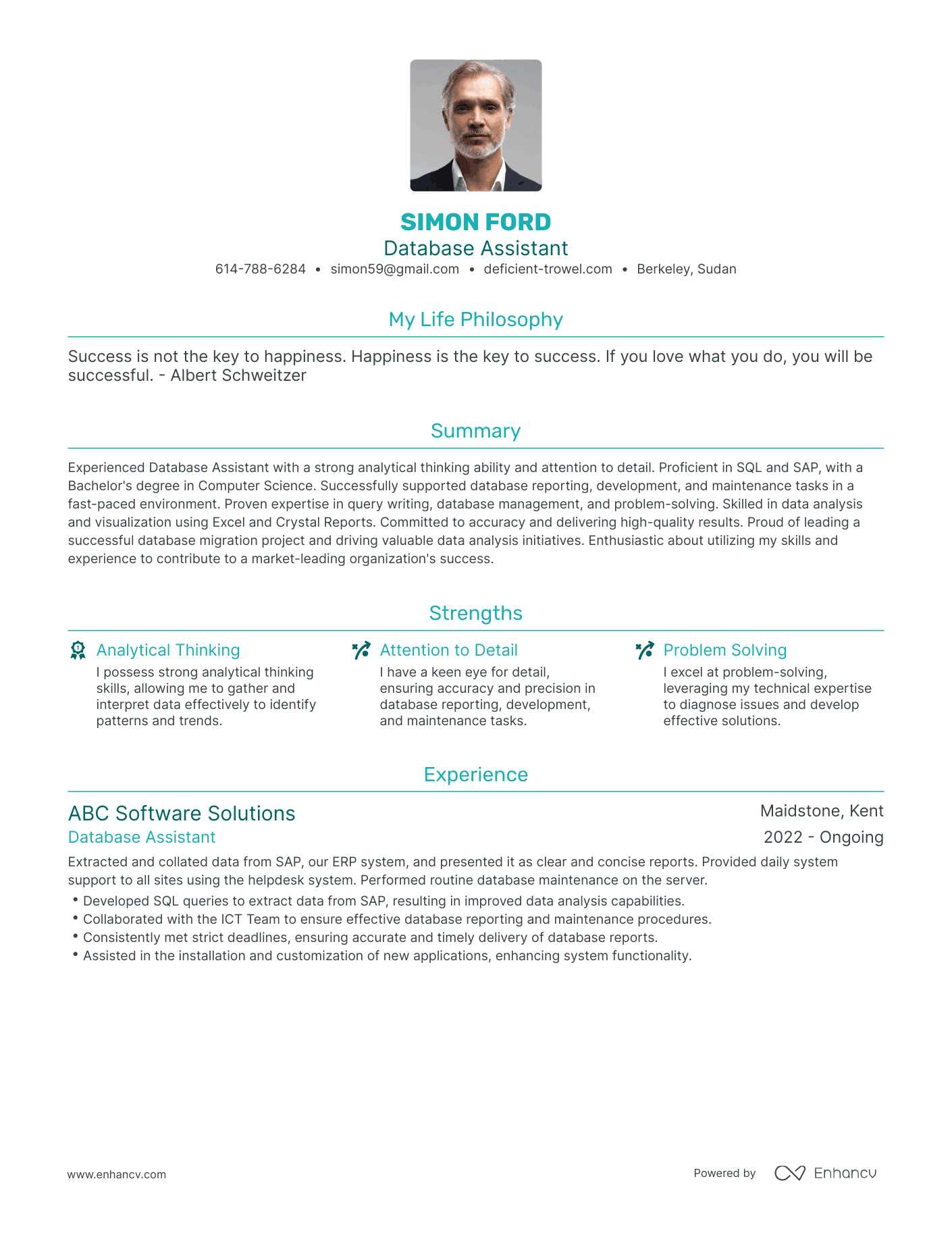 Modern Database Assistant Resume Example
