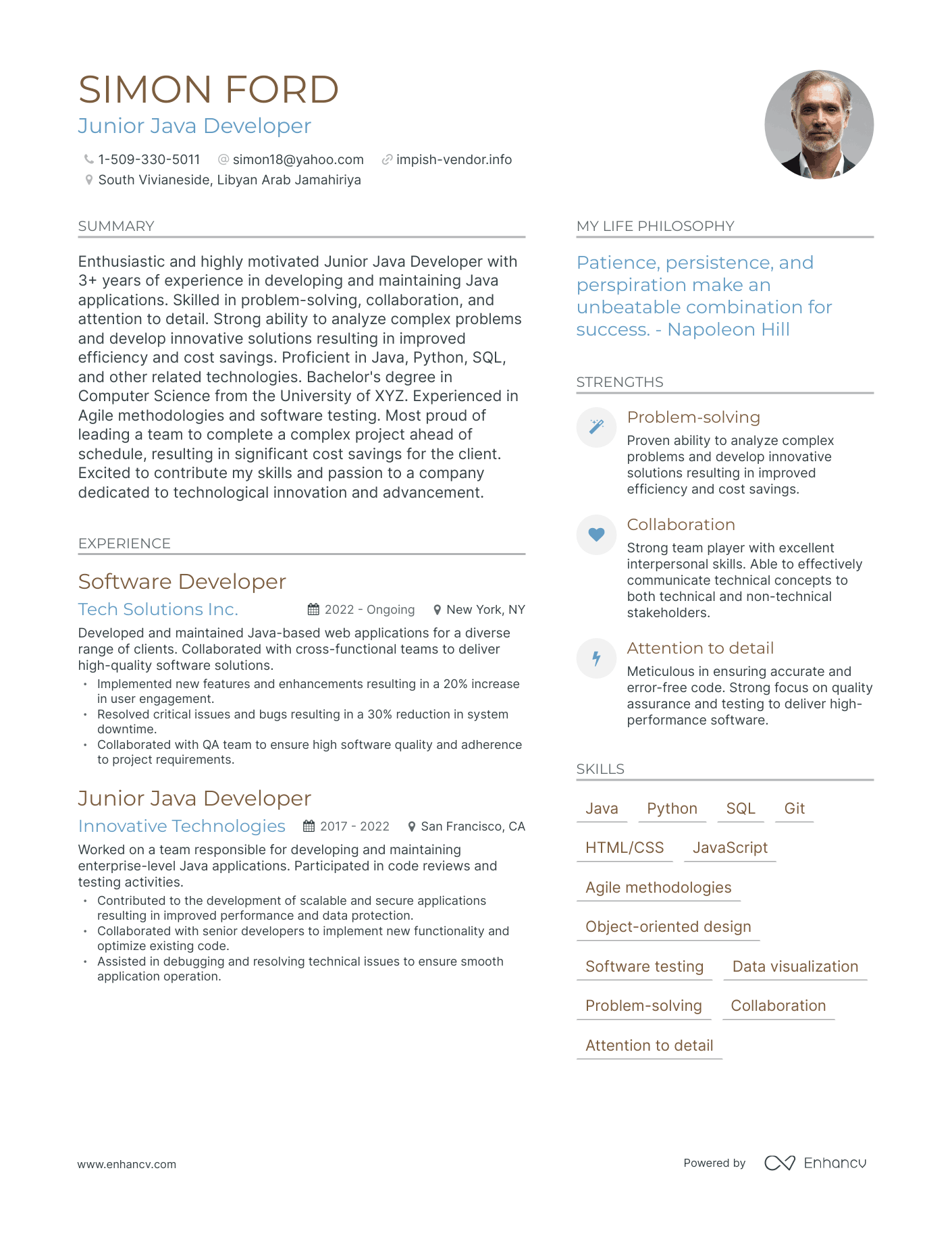Junior Java Developer resume example