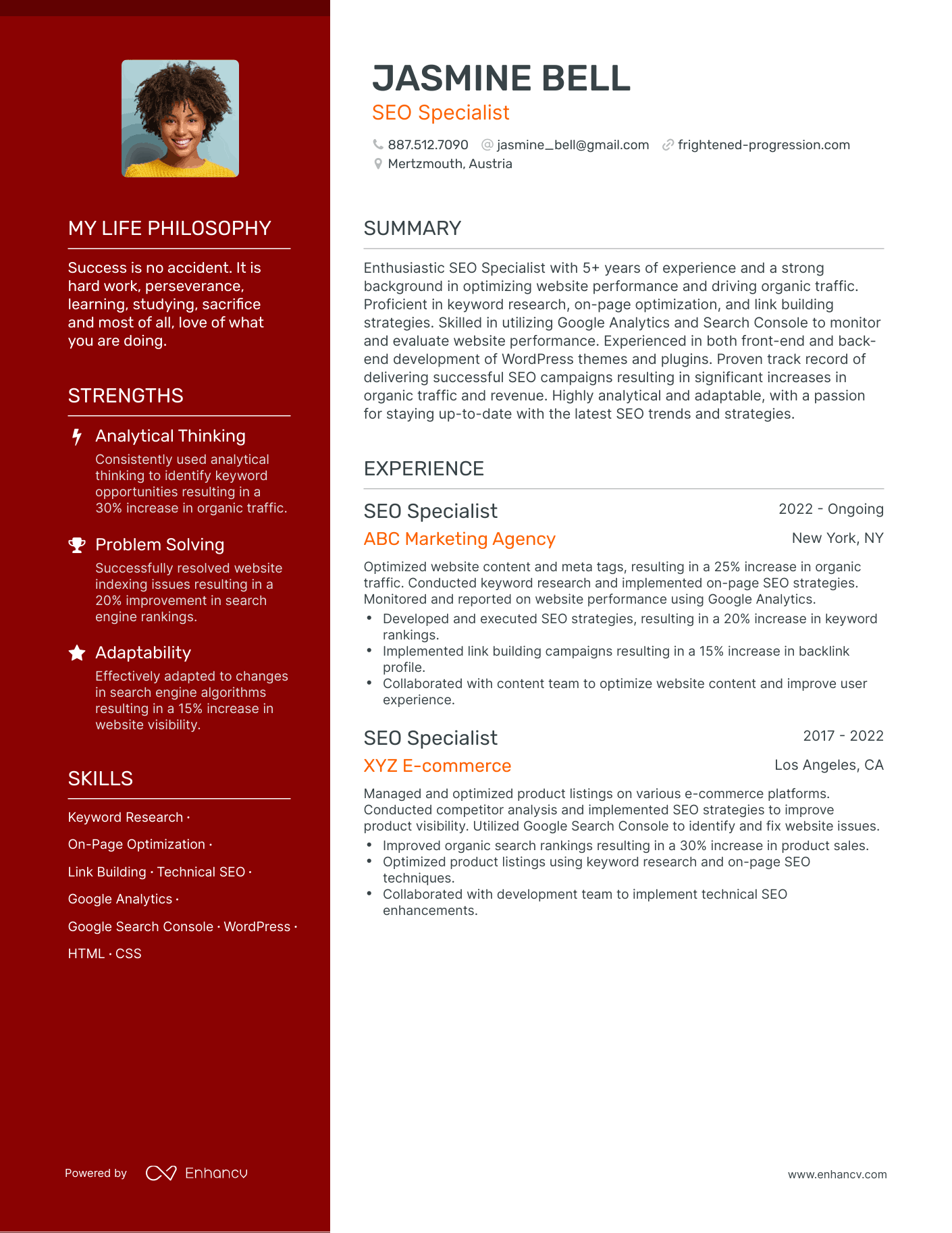 SEO Specialist resume example
