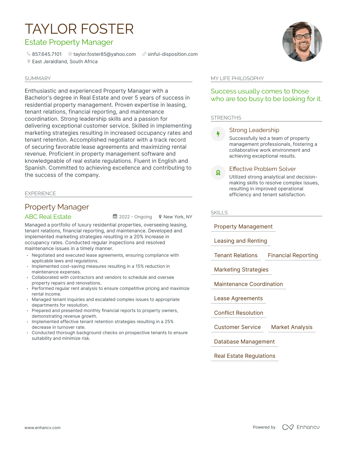Estate Property Manager resume example