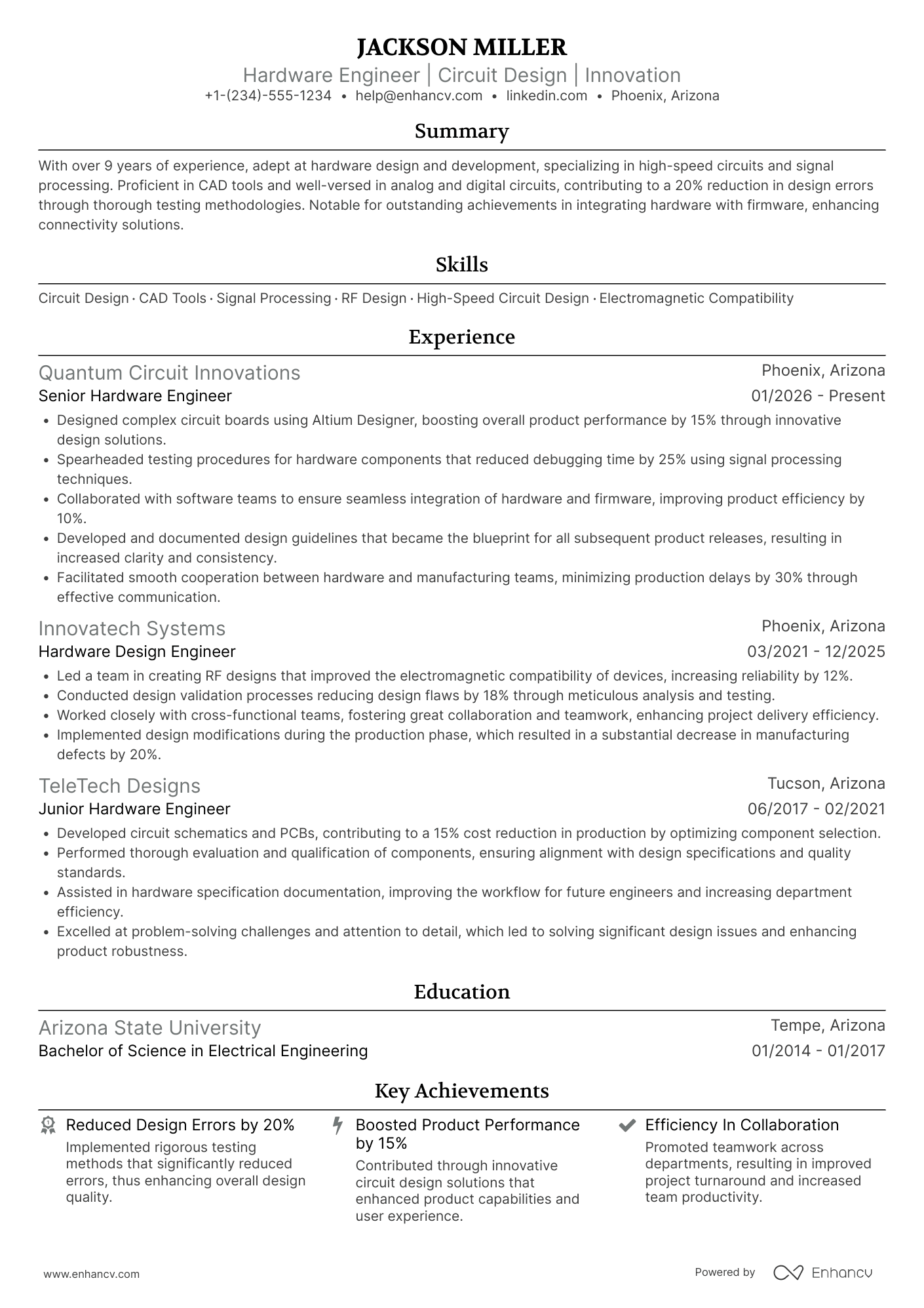 Hardware Engineer resume example