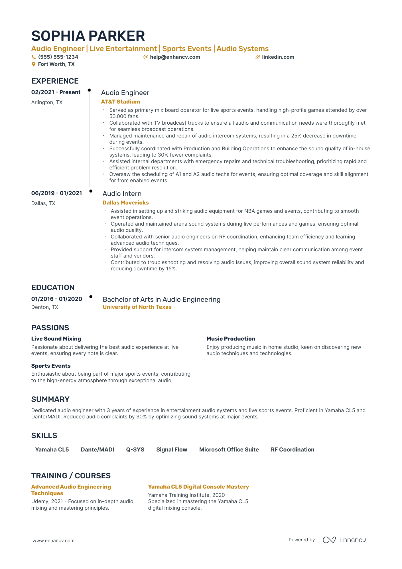 Audio Engineer resume example