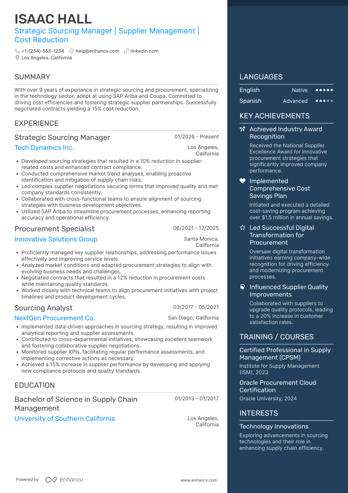 Strategic Sourcing Manager resume example