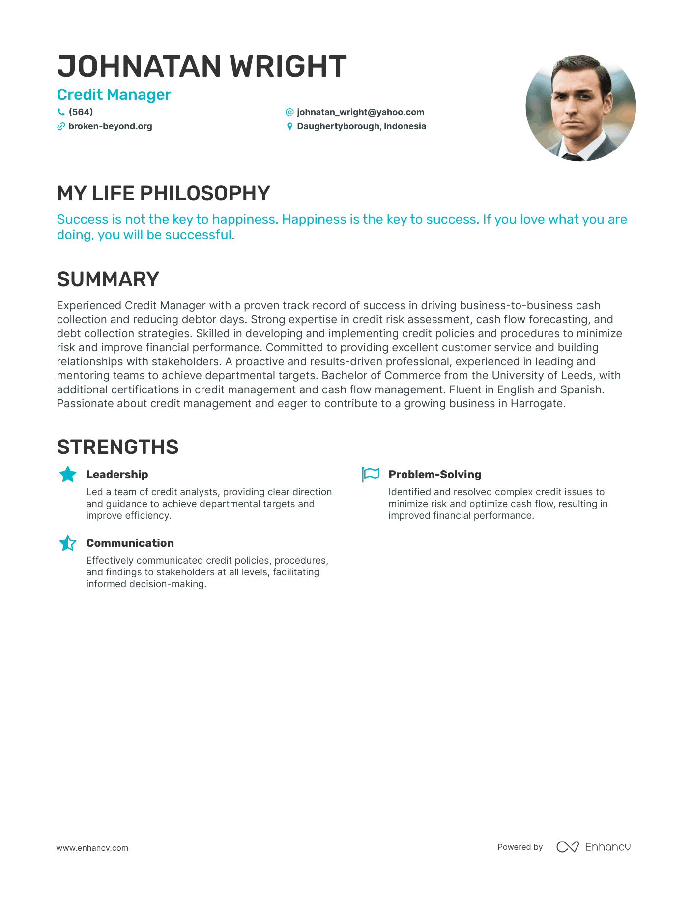 Creative Credit Manager Resume Example