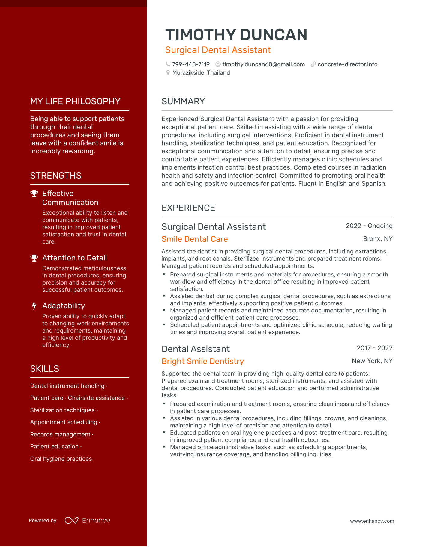 Surgical Dental Assistant resume example