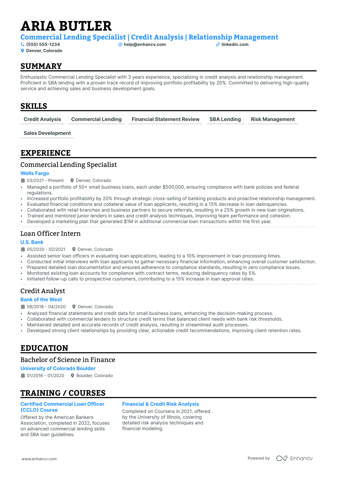 Small Business Loan Officer resume example