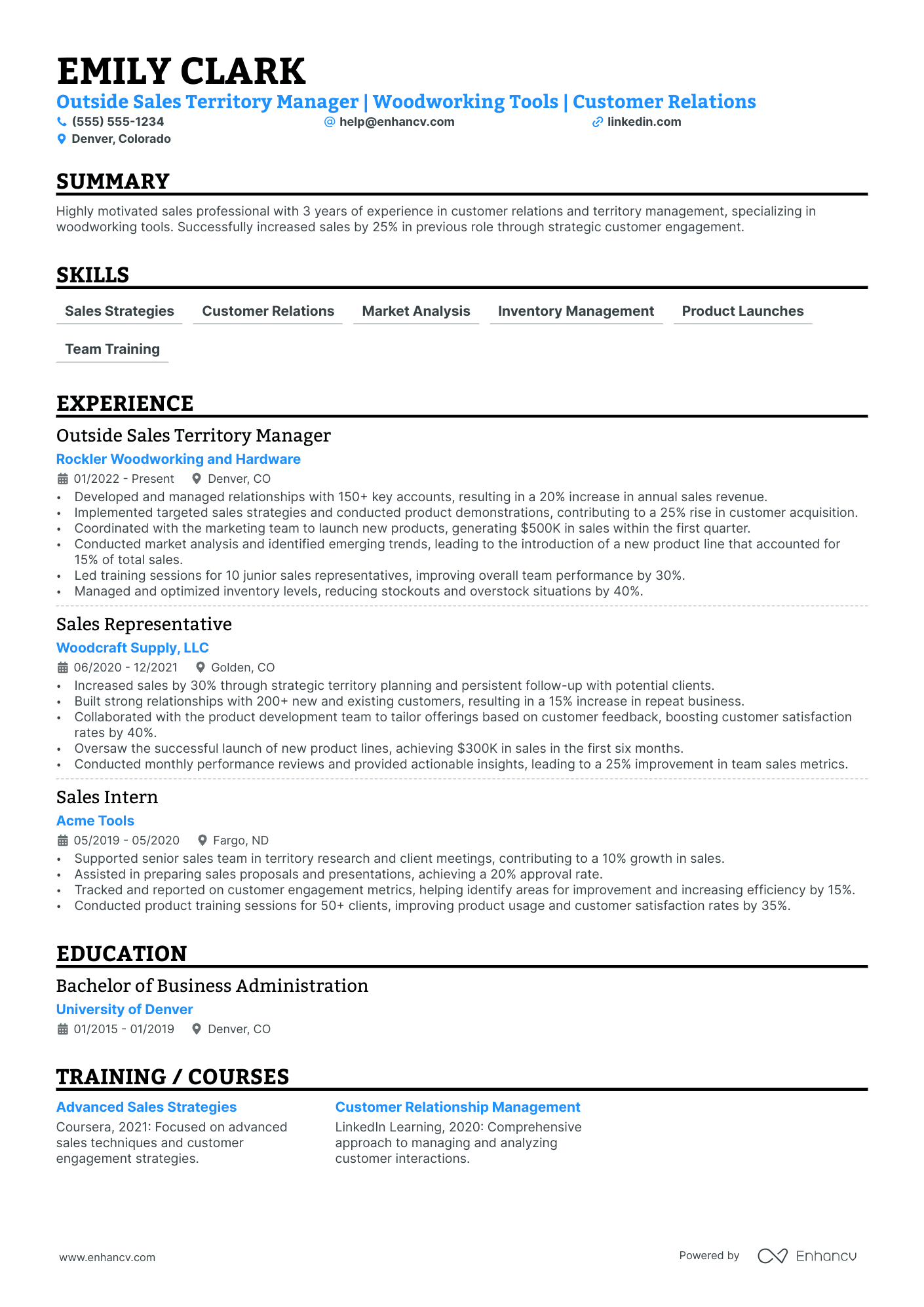 Outside Sales Manager resume example