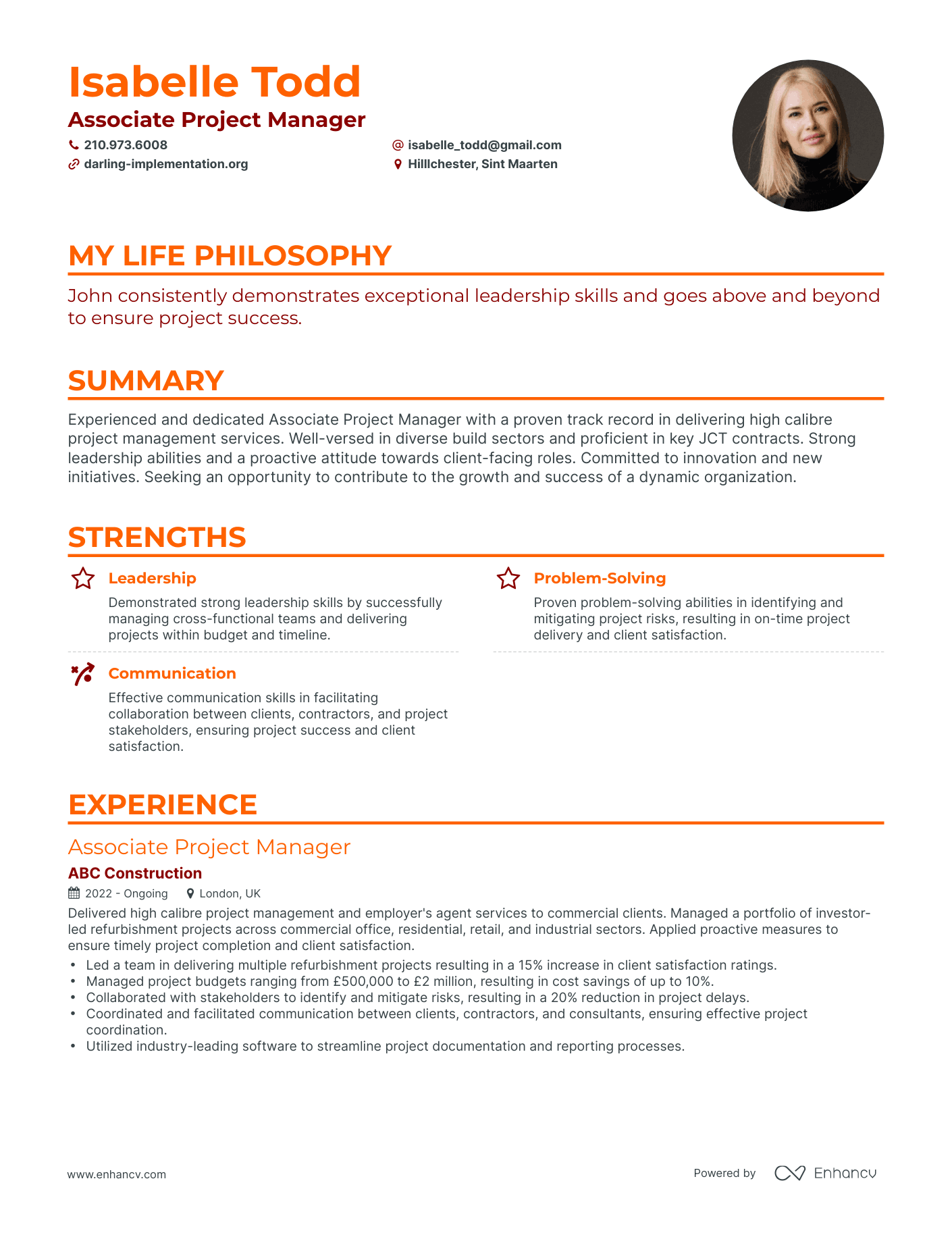 Creative Associate Project Manager Resume Example