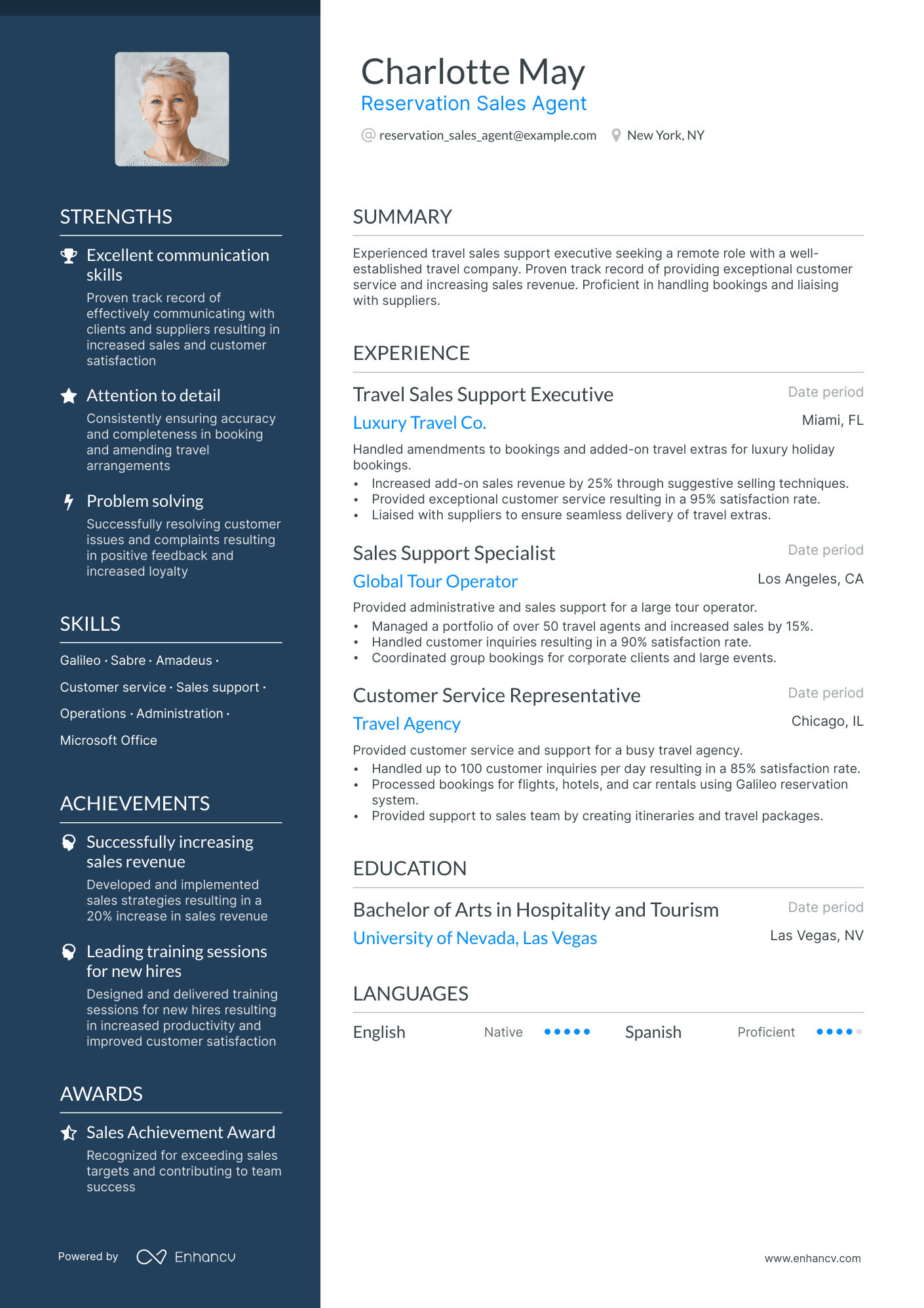 reservation sales agent resume example