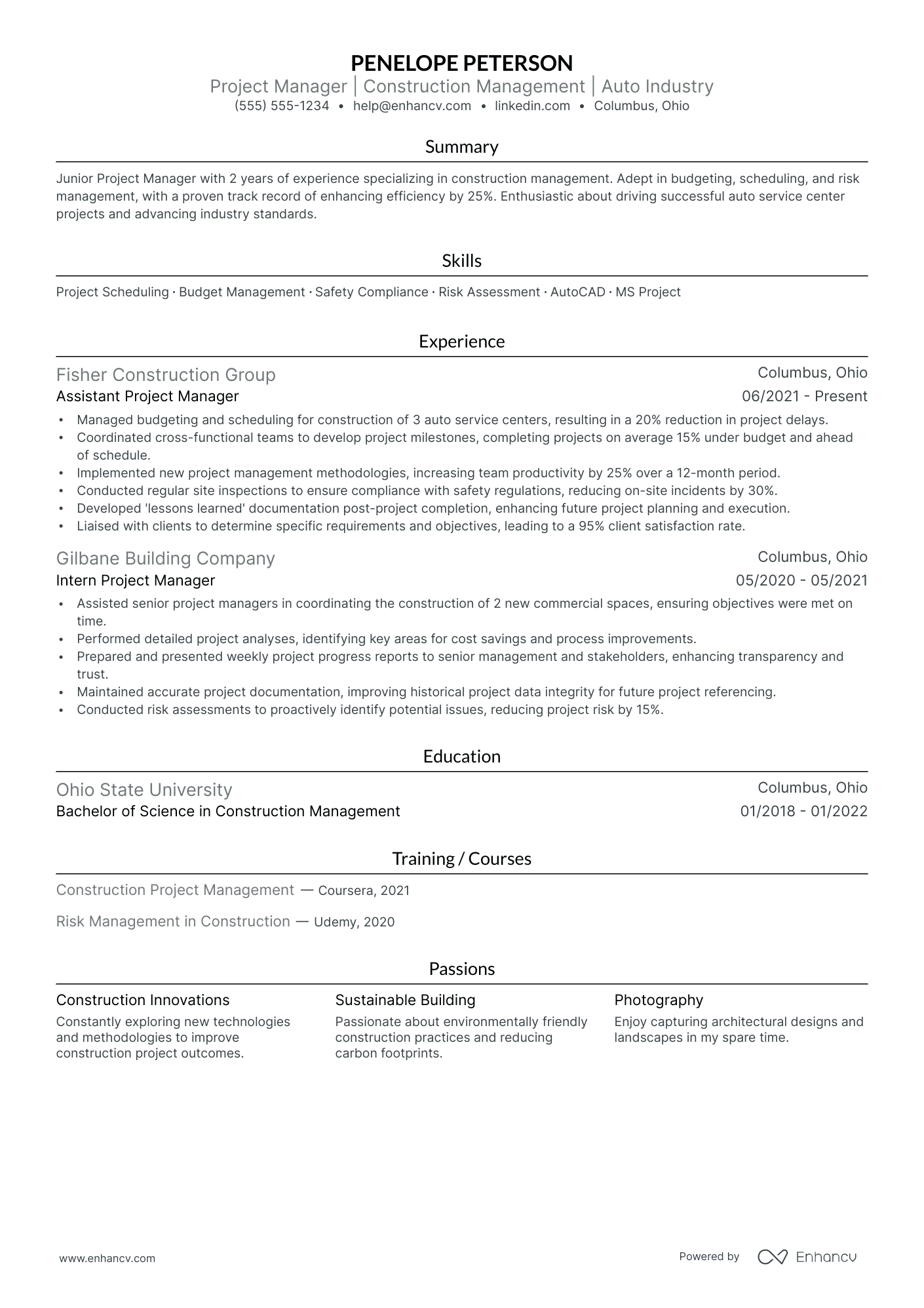 Commercial Construction Supervisor resume example