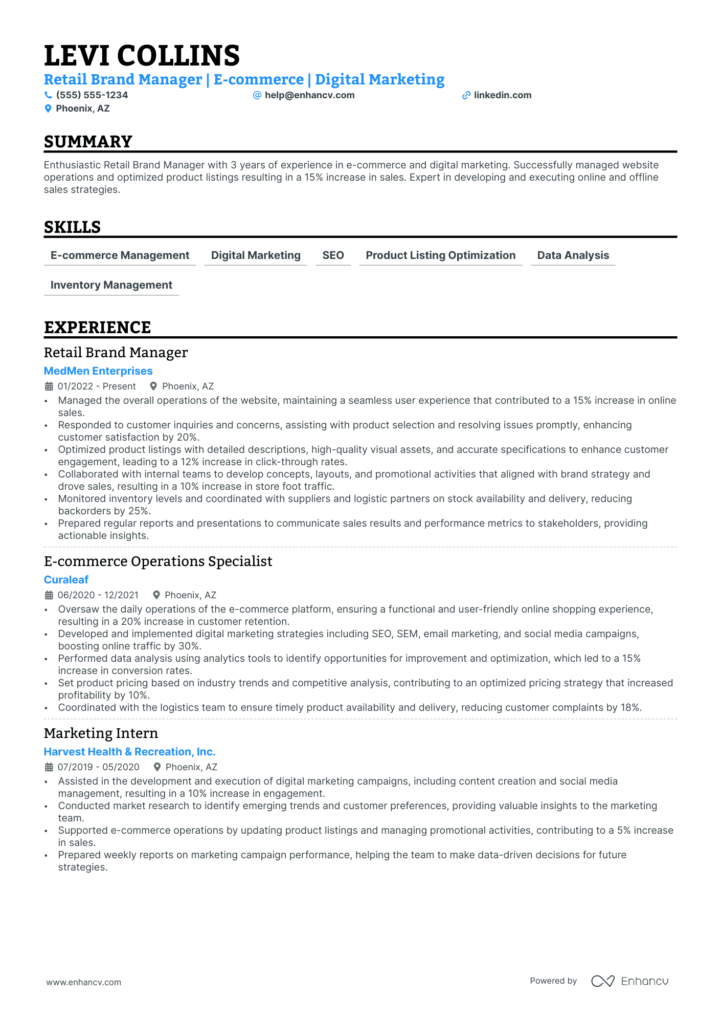 Retail Brand Manager resume example