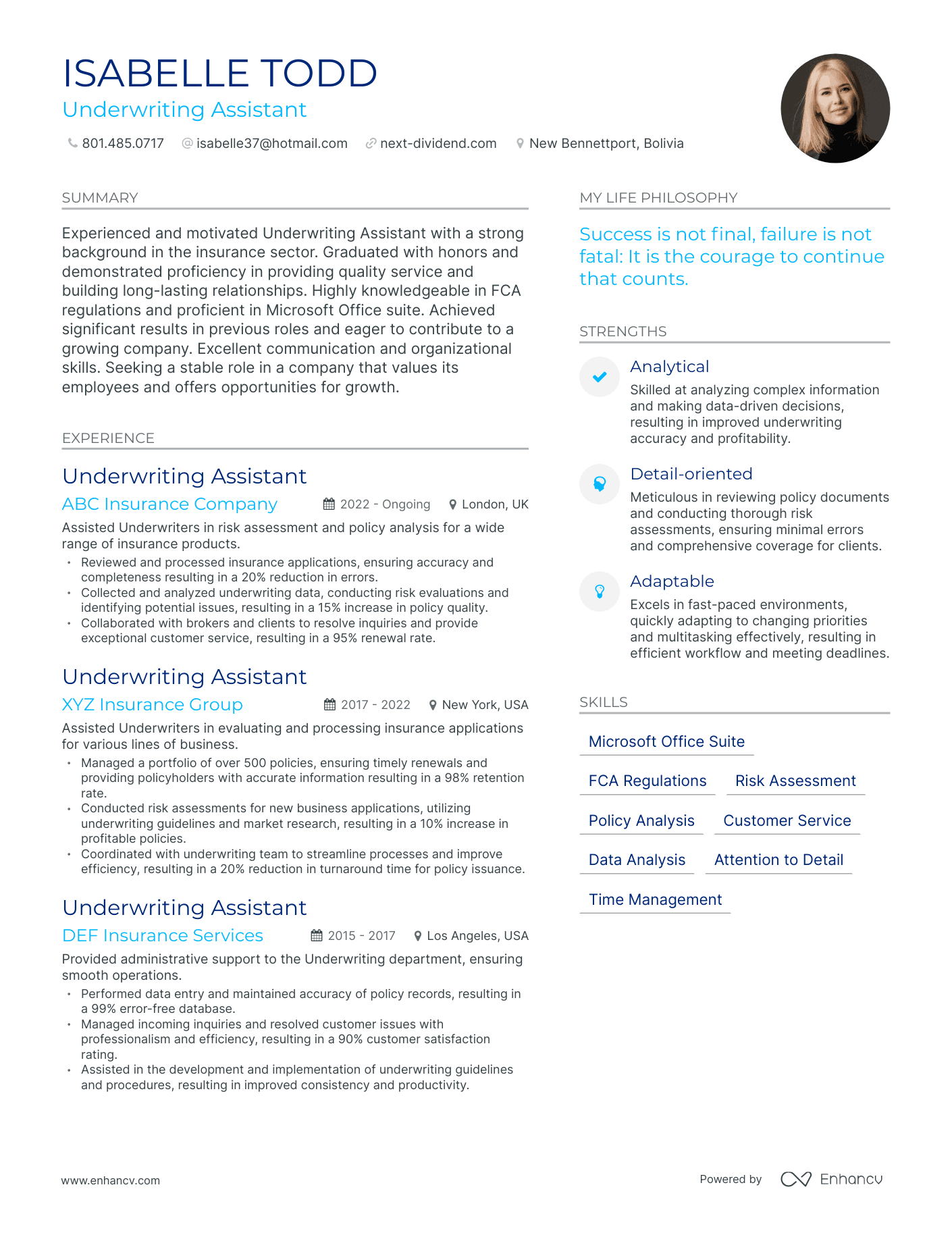 Underwriting Assistant resume example