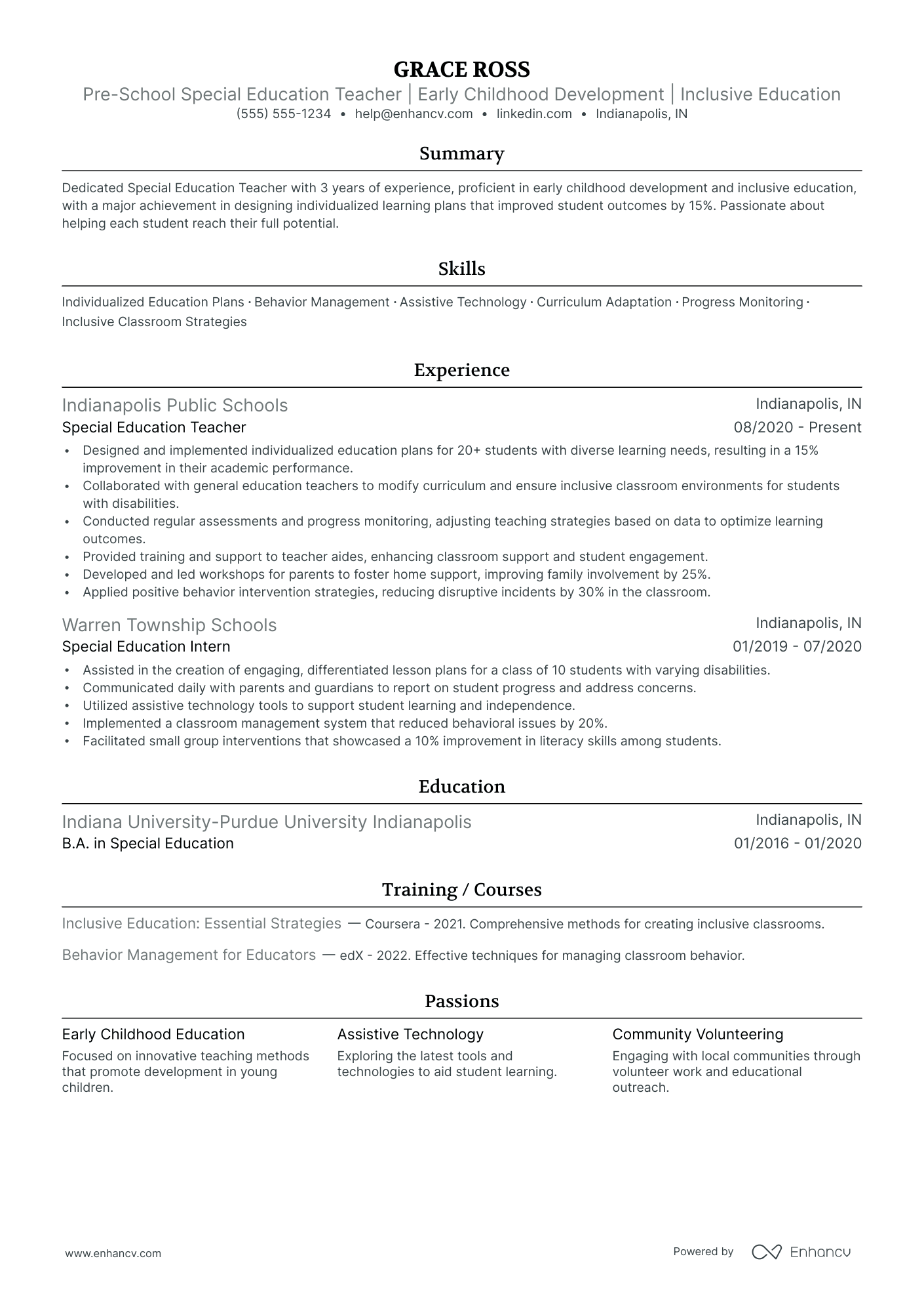 Preschool Special Education Teacher resume example