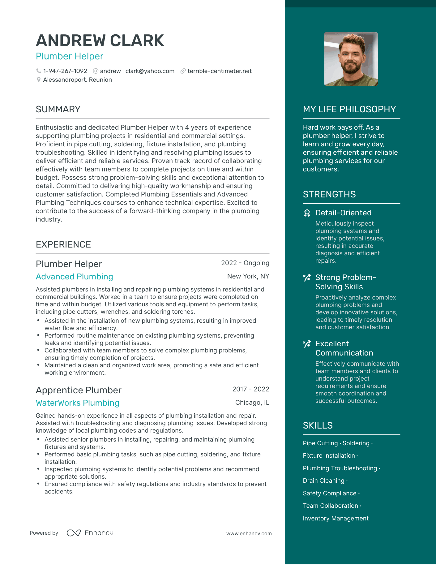 Plumber Helper resume example