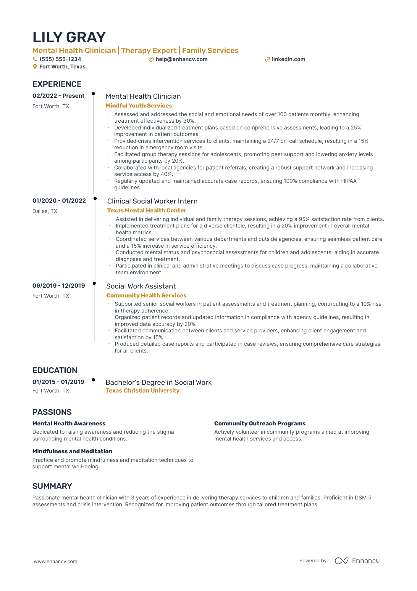 Mental Health Social Worker resume example