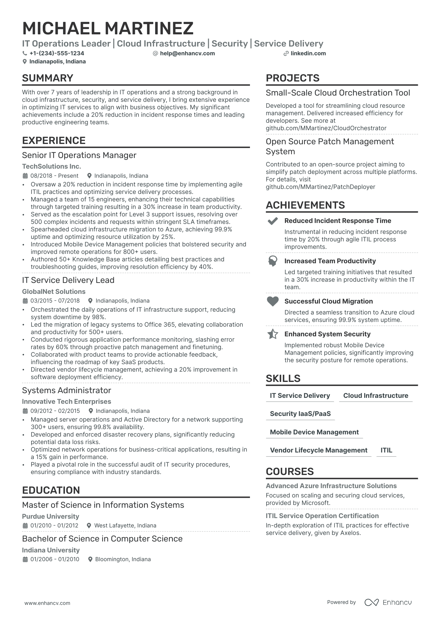 IT Operations Manager resume example