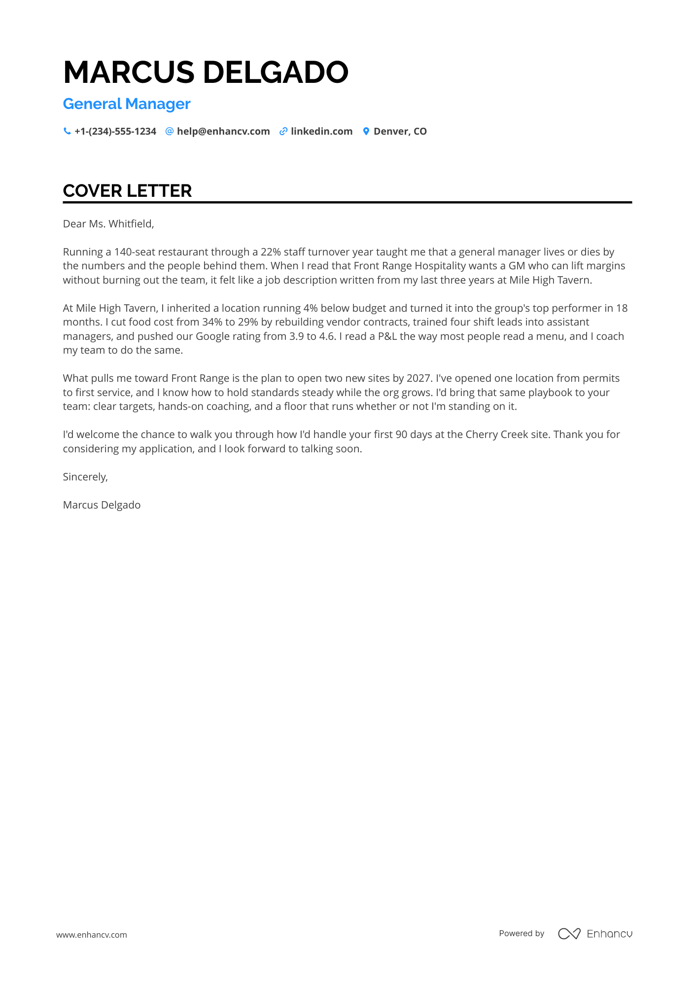 General Manager cover letter