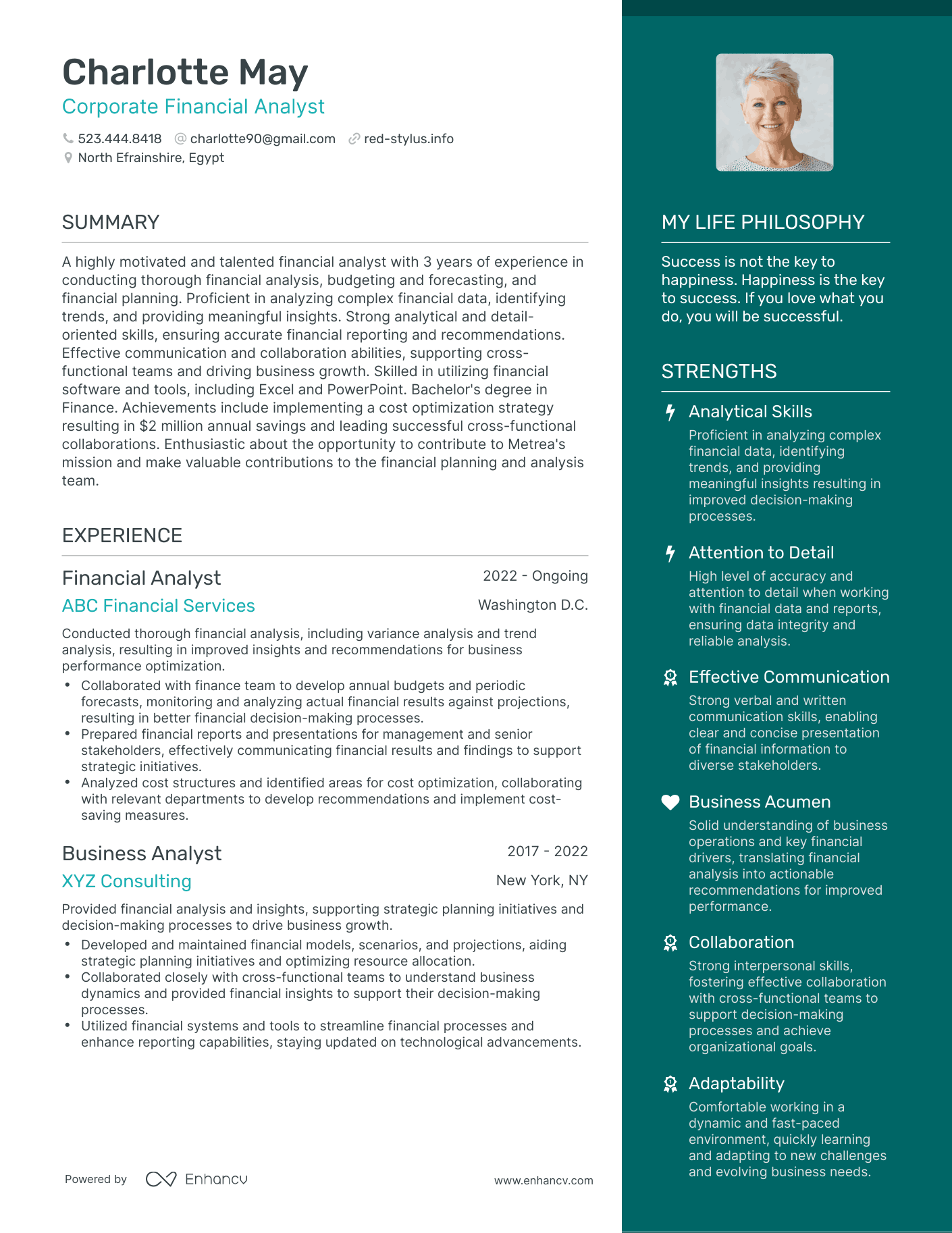 Modern Corporate Financial Analyst Resume Example
