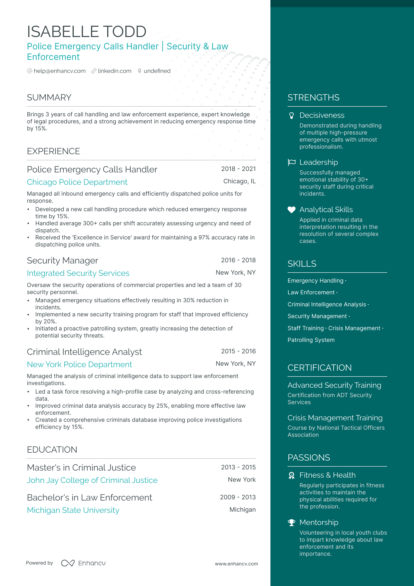 Entry Level Police Officer resume example