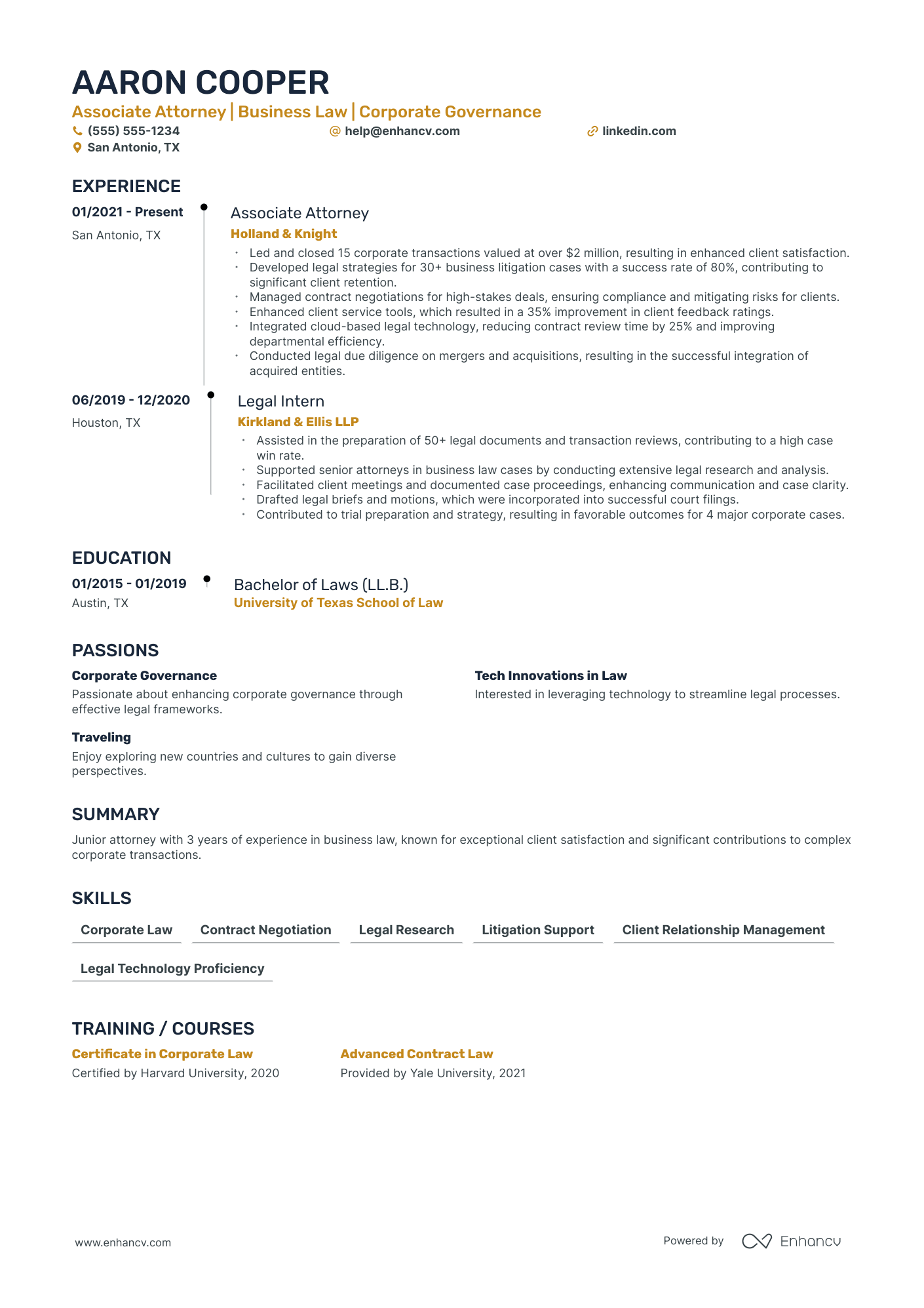 Senior Law Partner resume example