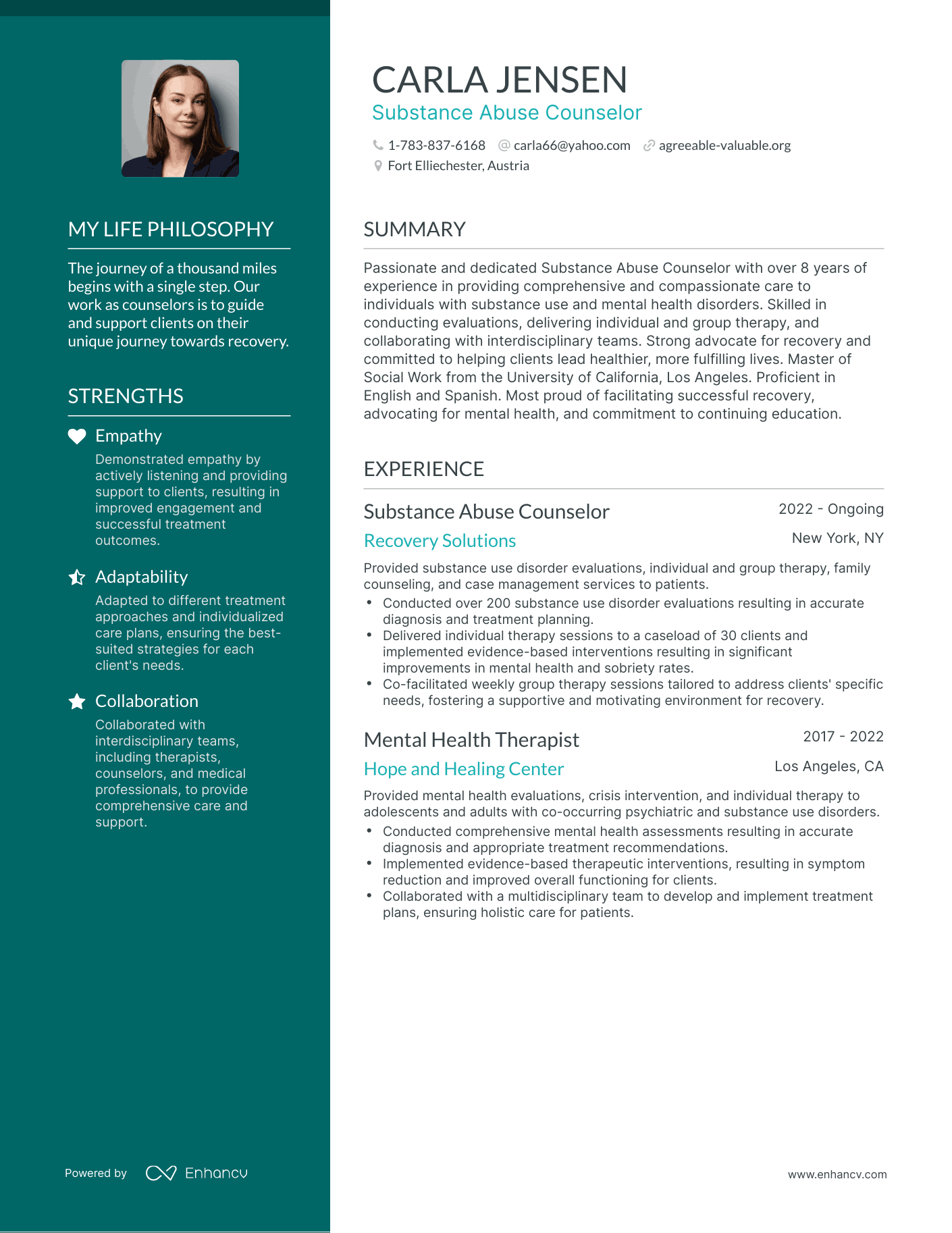 Creative Substance Abuse Counselor Resume Example
