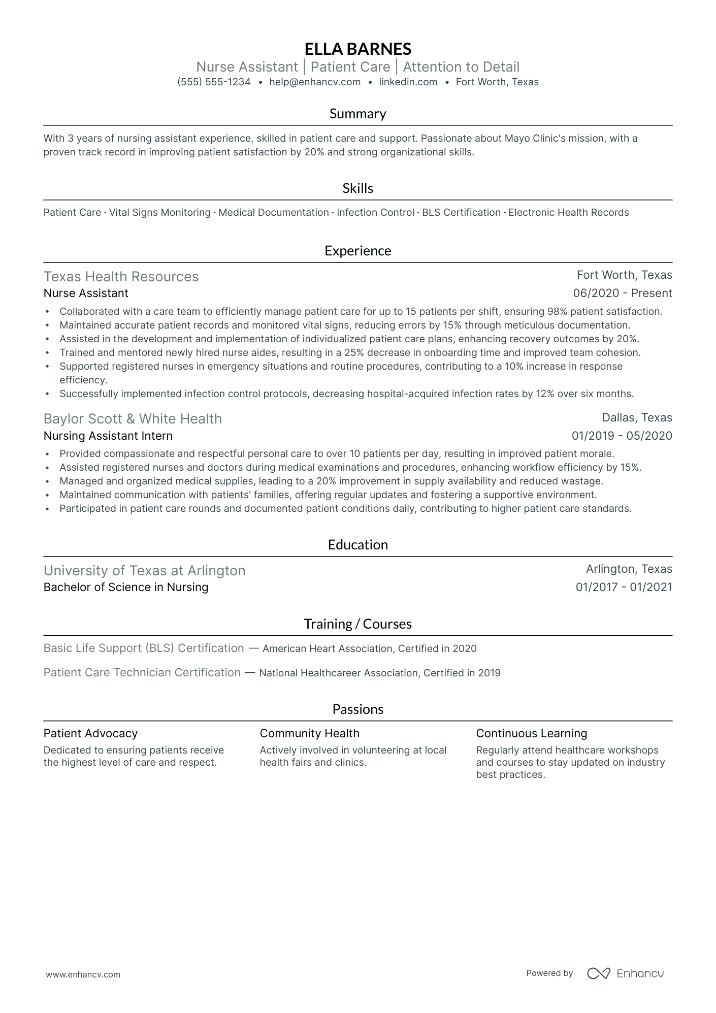 Psychiatric Nursing Assistant resume example