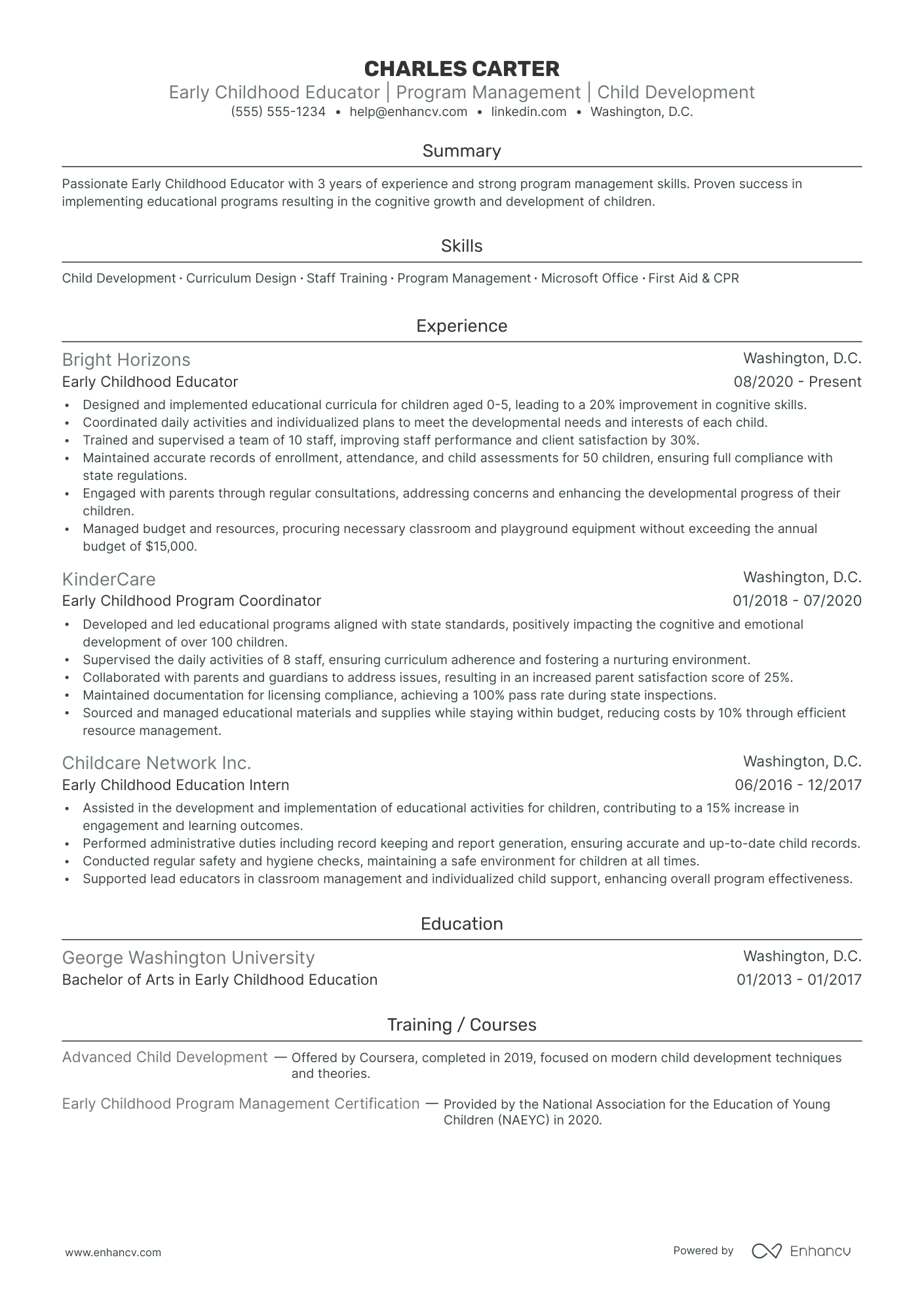 Childcare Director resume example