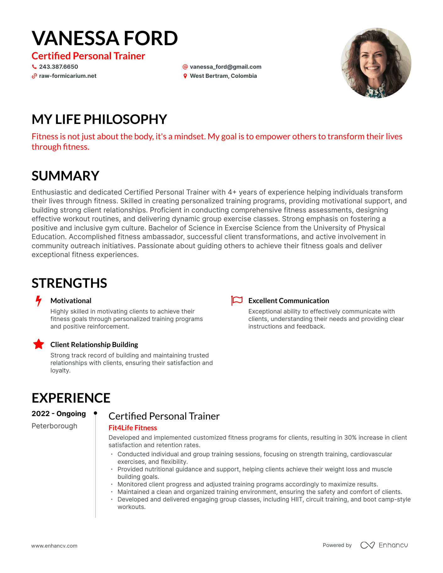 Creative Certified Personal Trainer Resume Example