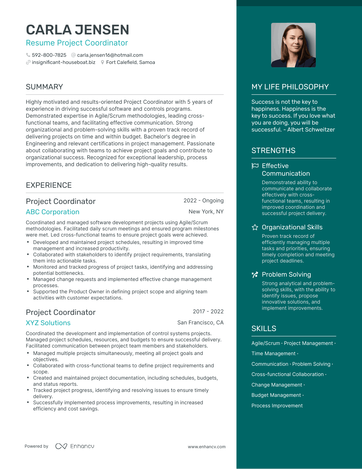 Resume Project Coordinator resume example