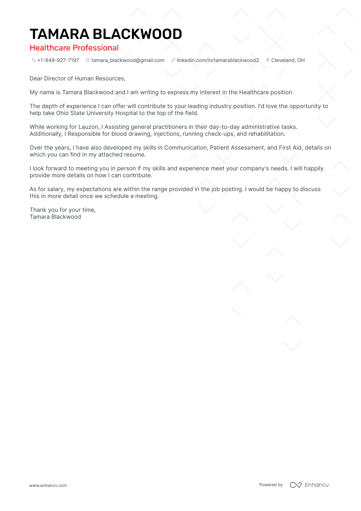 Healthcare cover letter