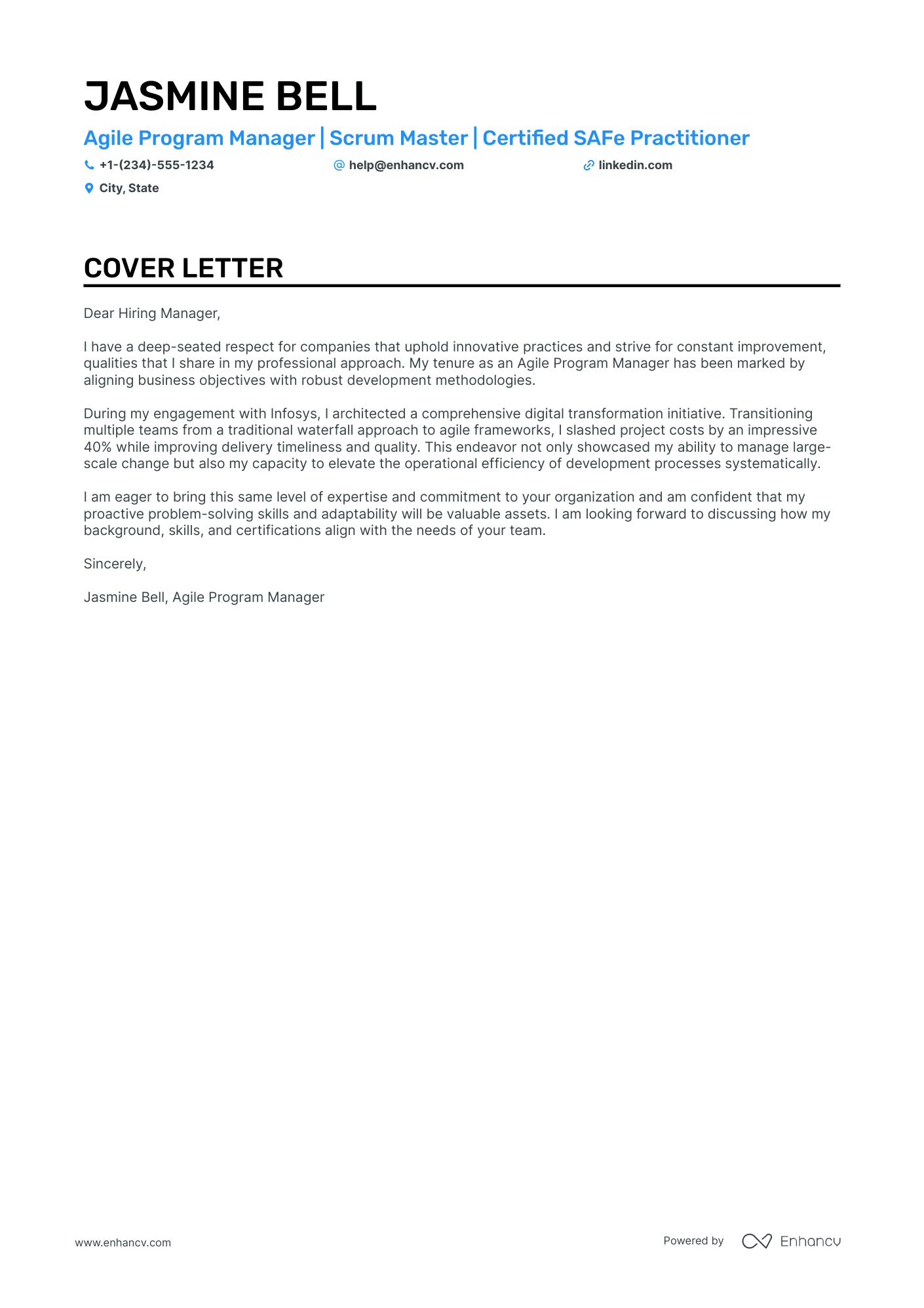 Agile Program Manager cover letter