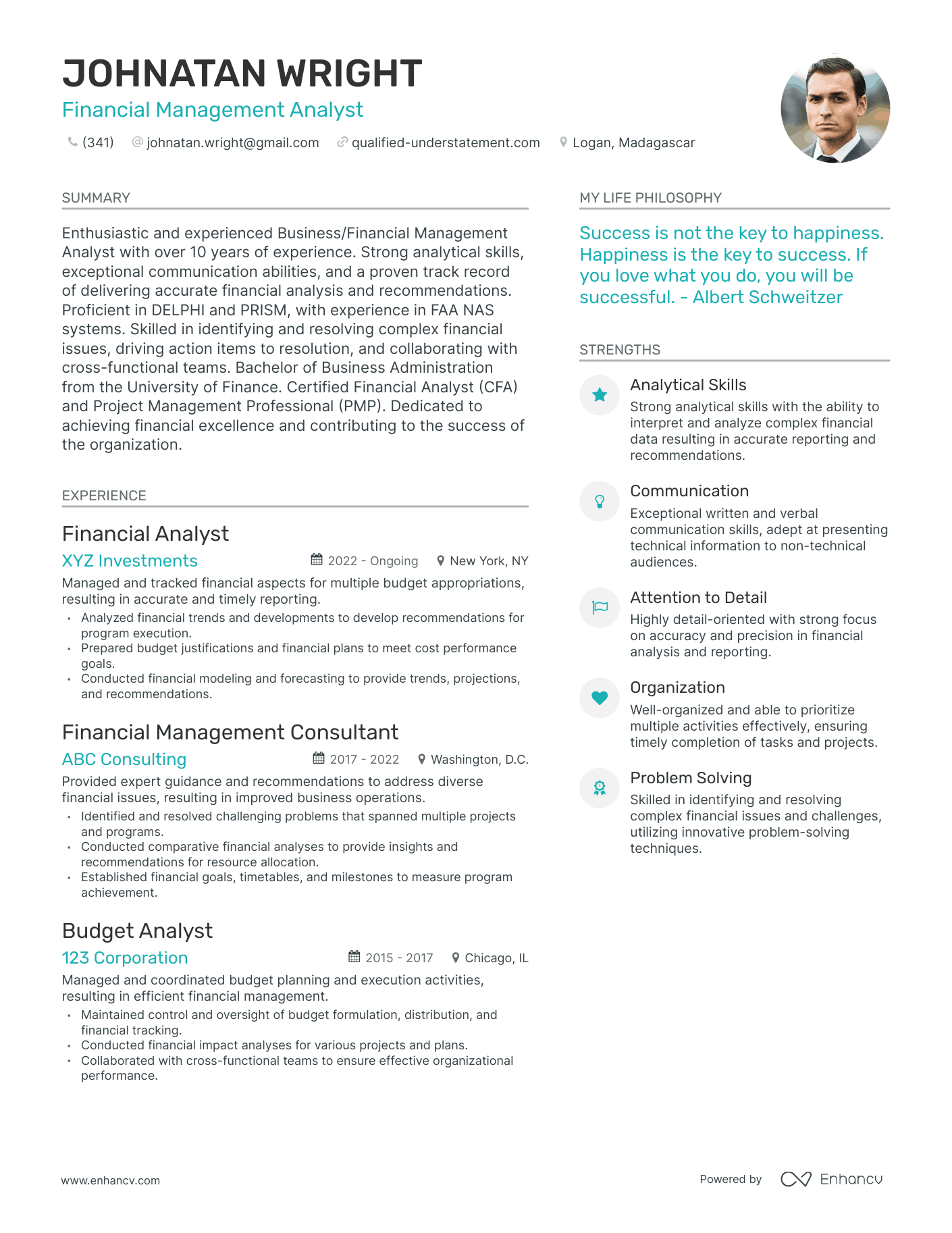 Modern Financial Management Analyst Resume Example