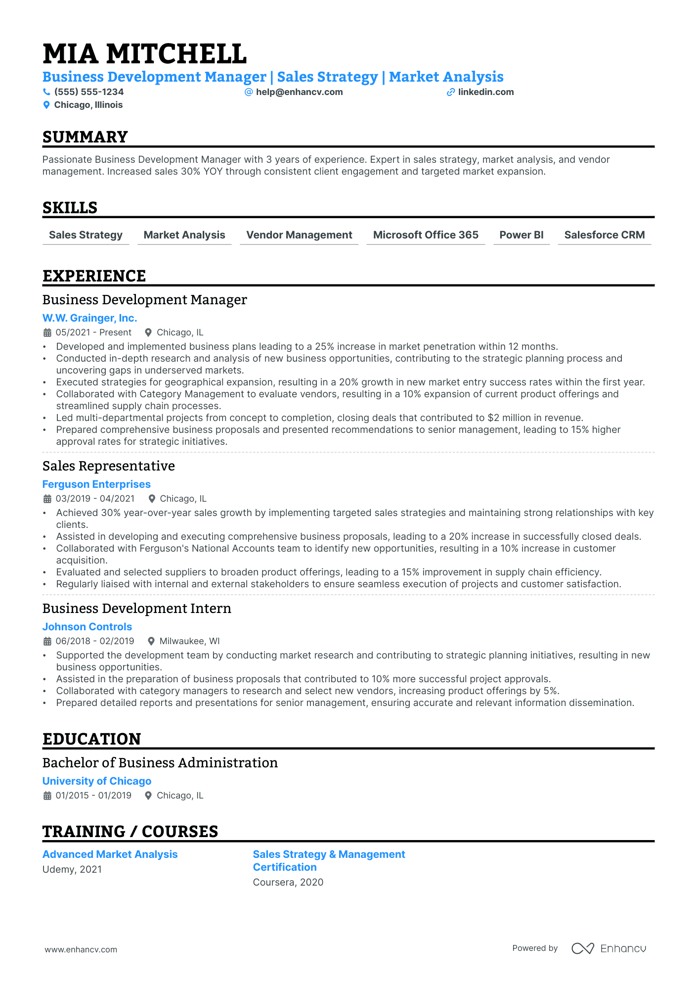 Business Development Manager resume example