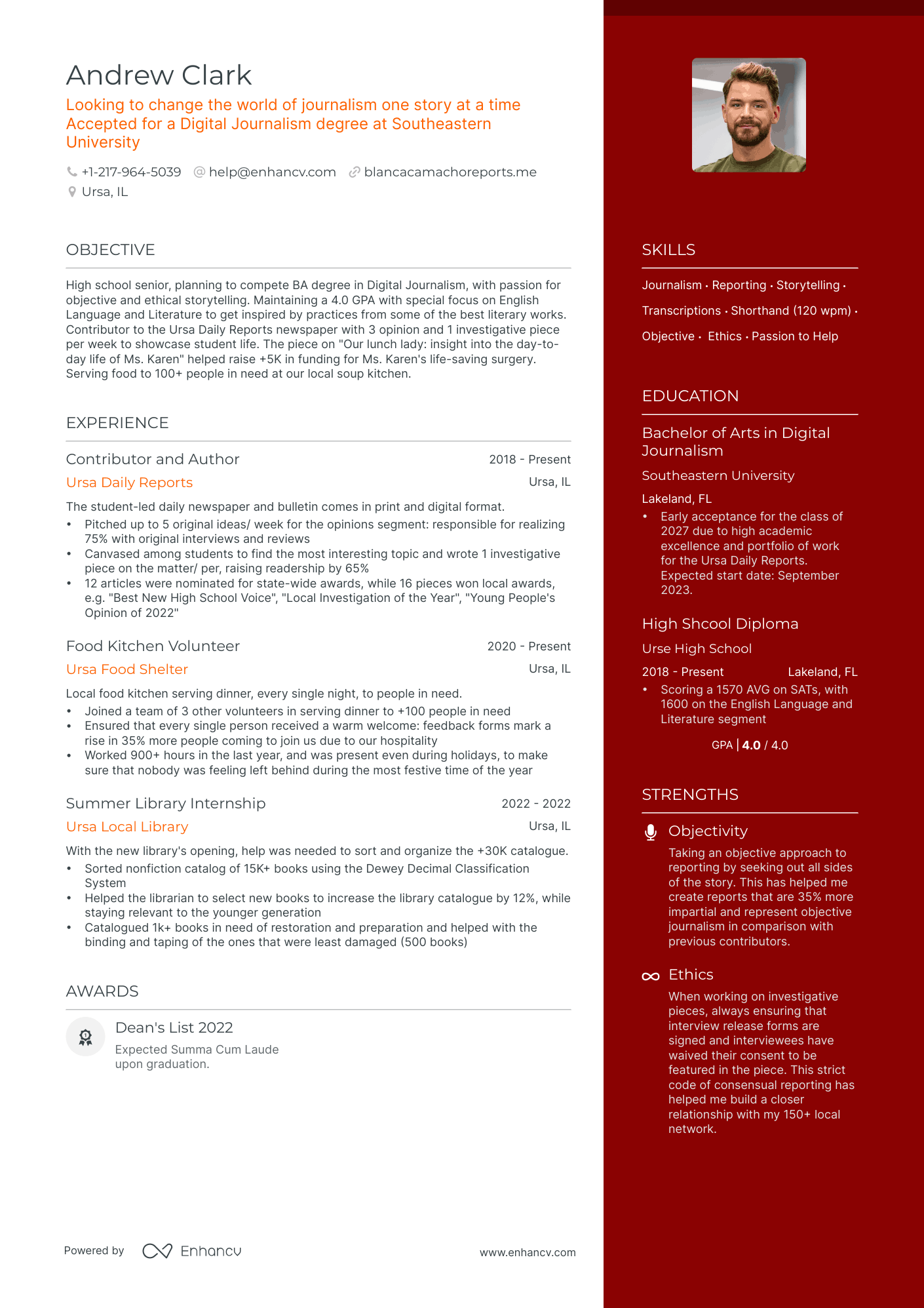 Scholarship resume example