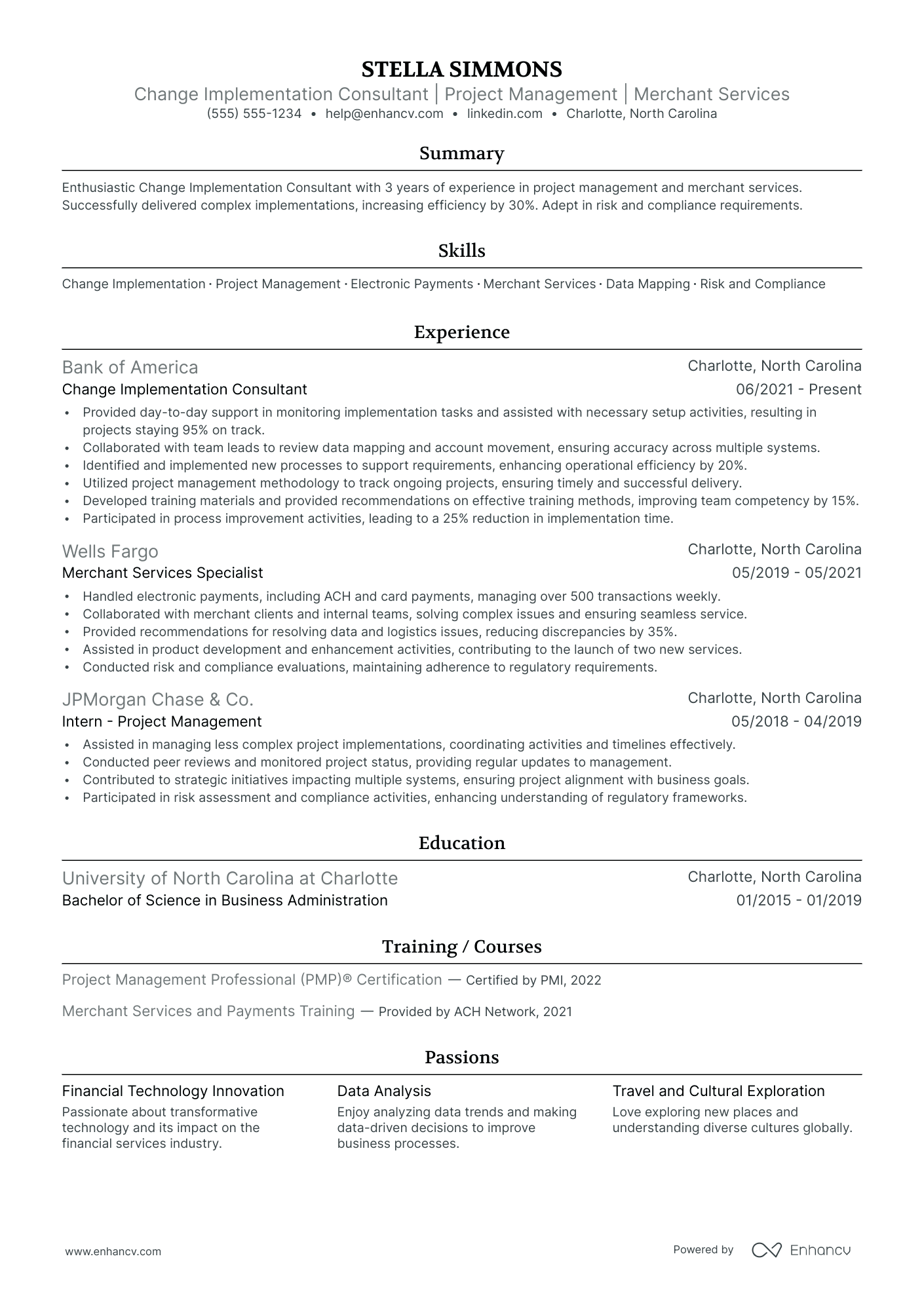 Change Management Implementation Consultant resume example