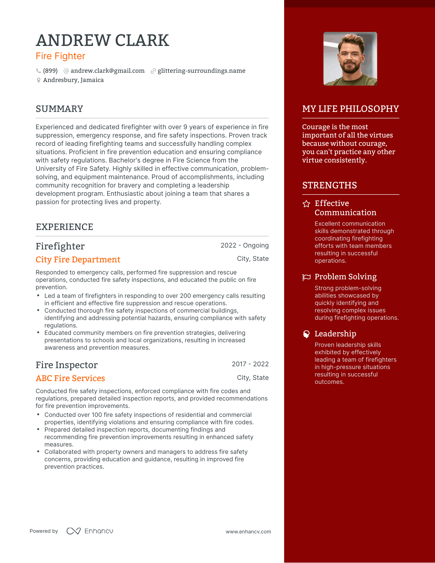 Modern Fire Fighter Resume Example