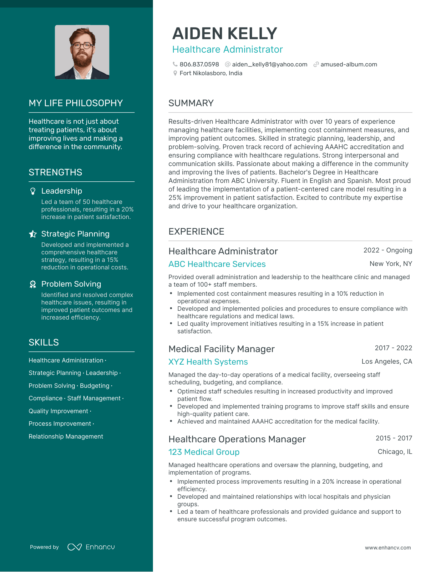 Creative Healthcare Administrator Resume Example