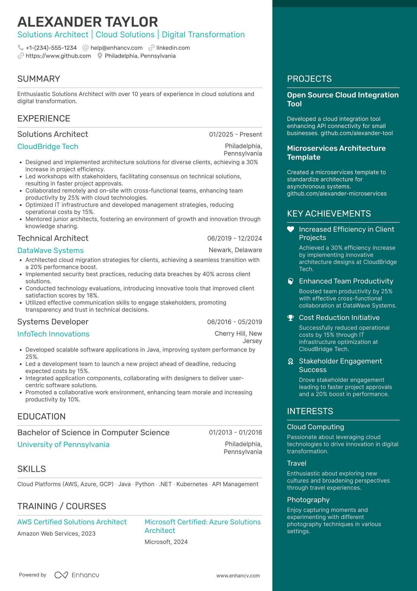 Solutions Architect resume example