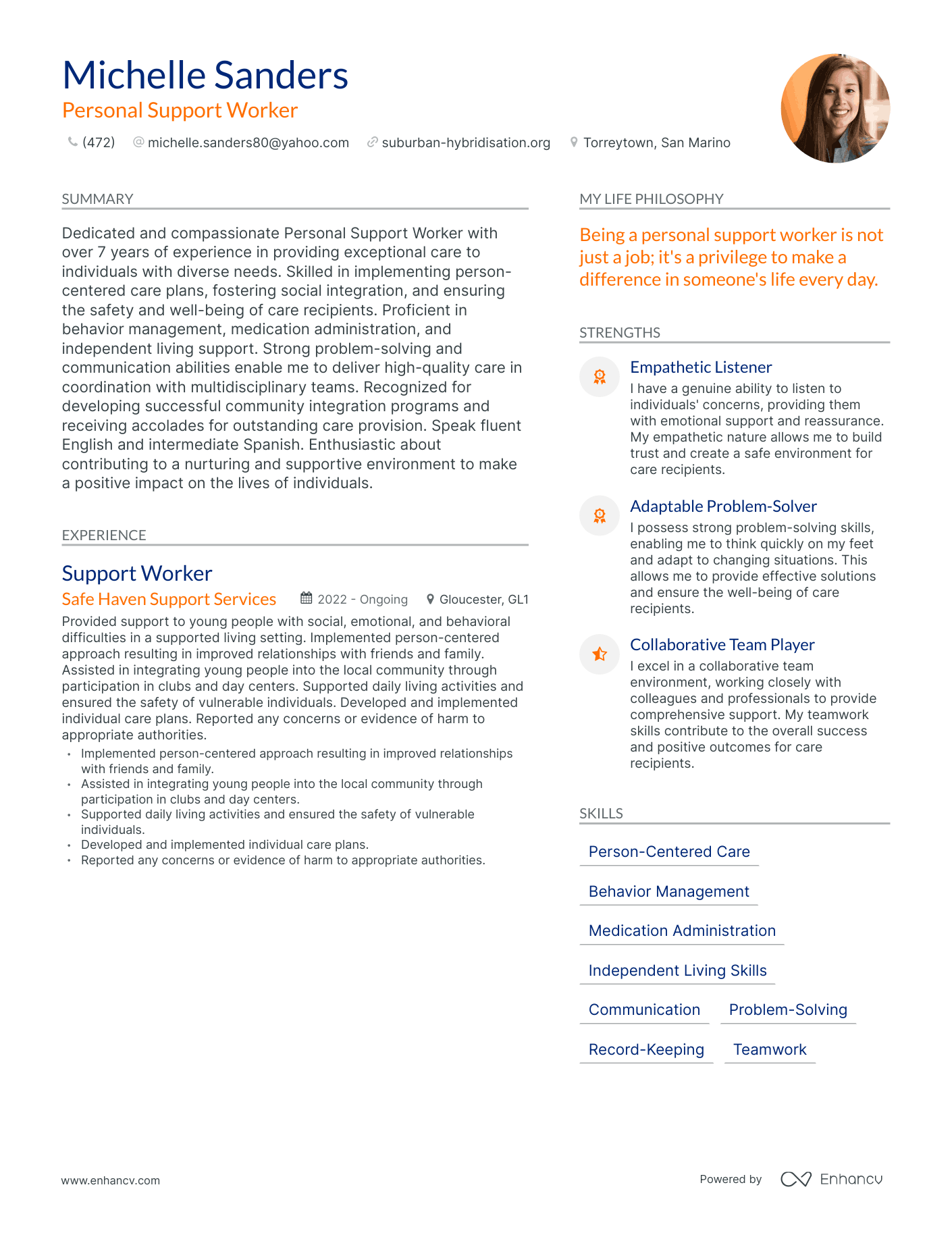 Modern Personal Support Worker Resume Example