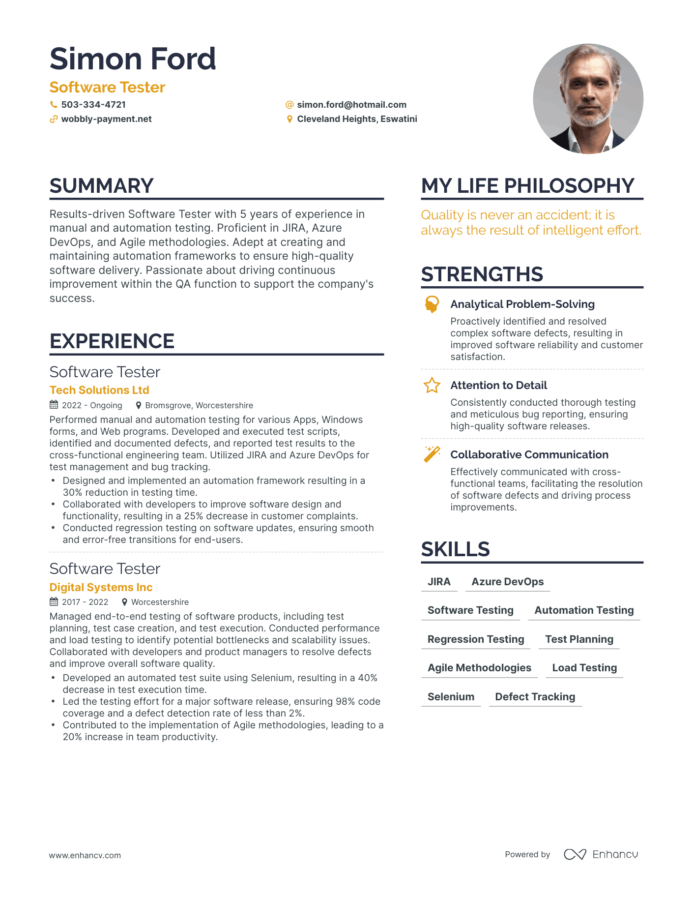 Software Tester resume example