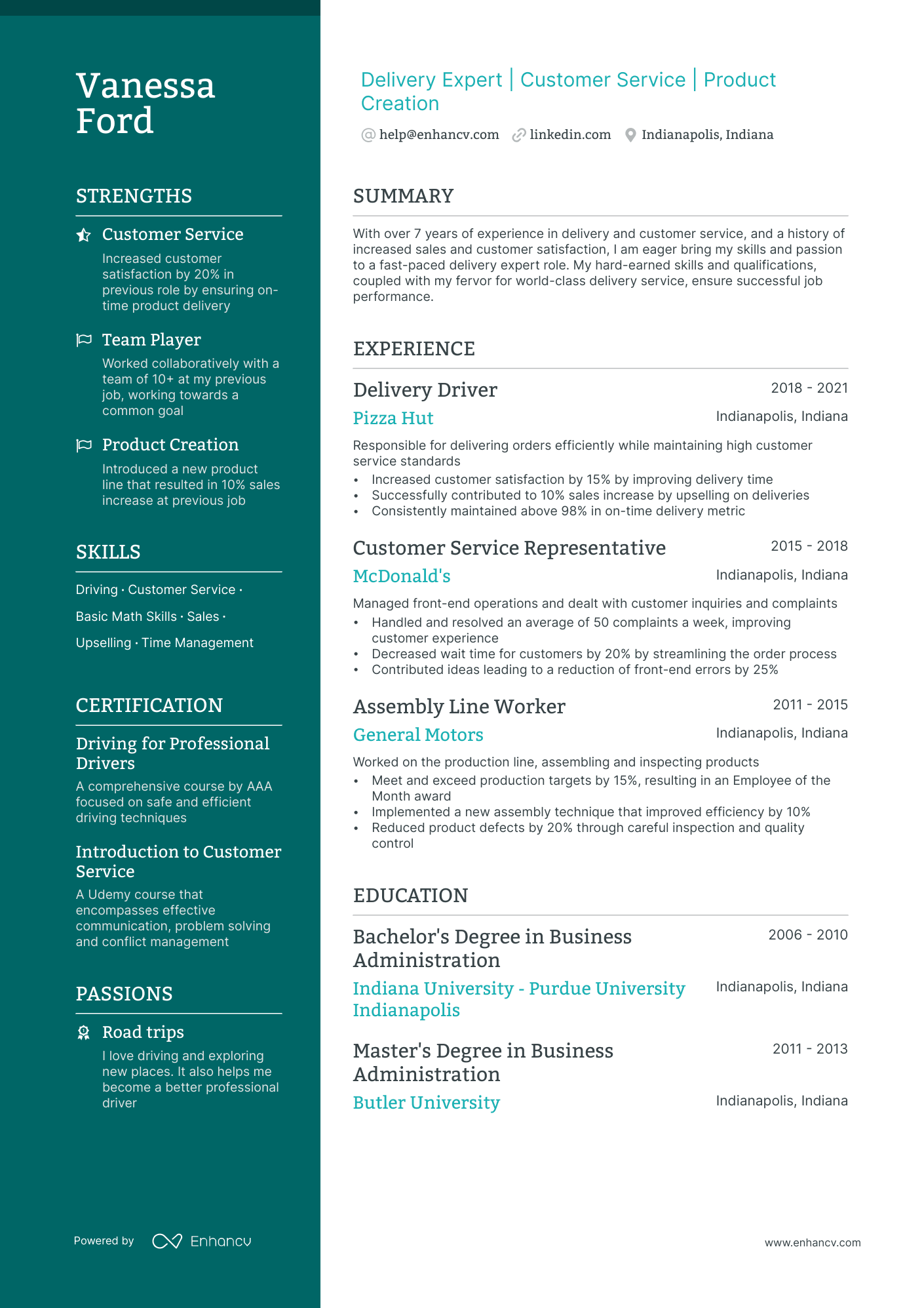 Pizza Delivery Driver resume example