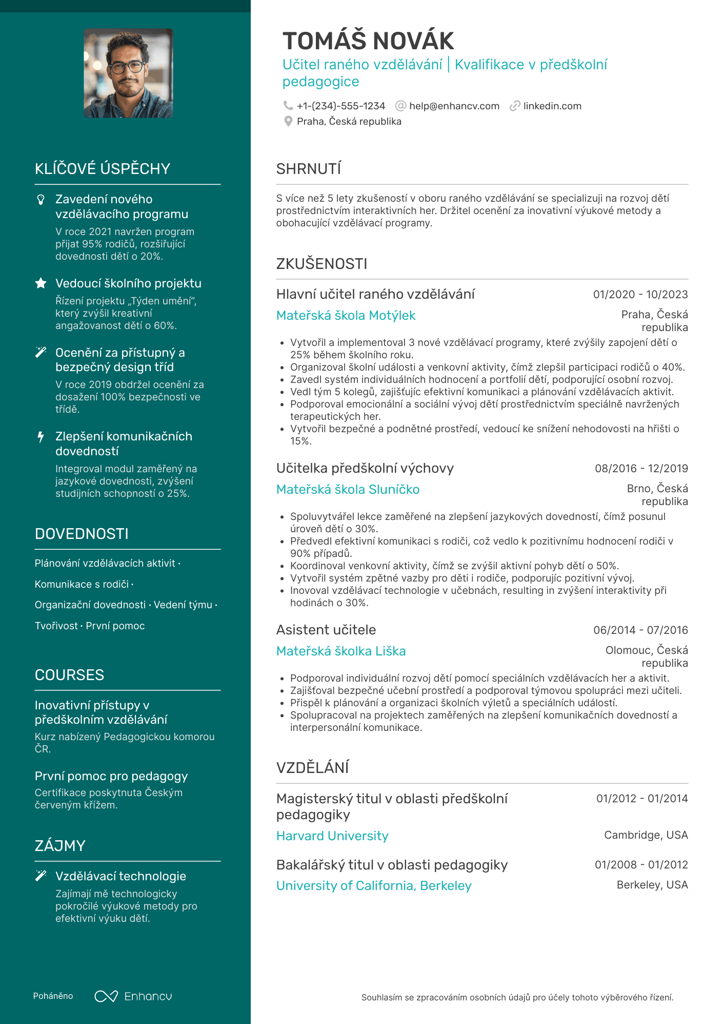 Učitelka raného vzdělávání CV