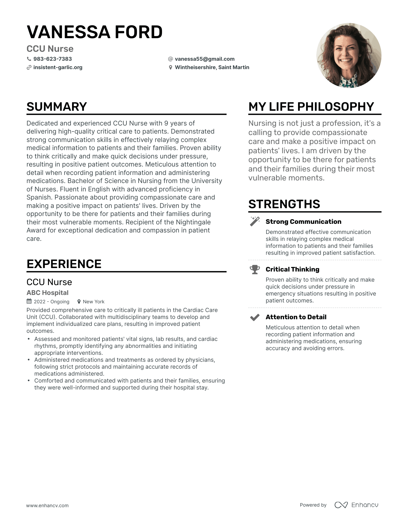 CCU Nurse resume example
