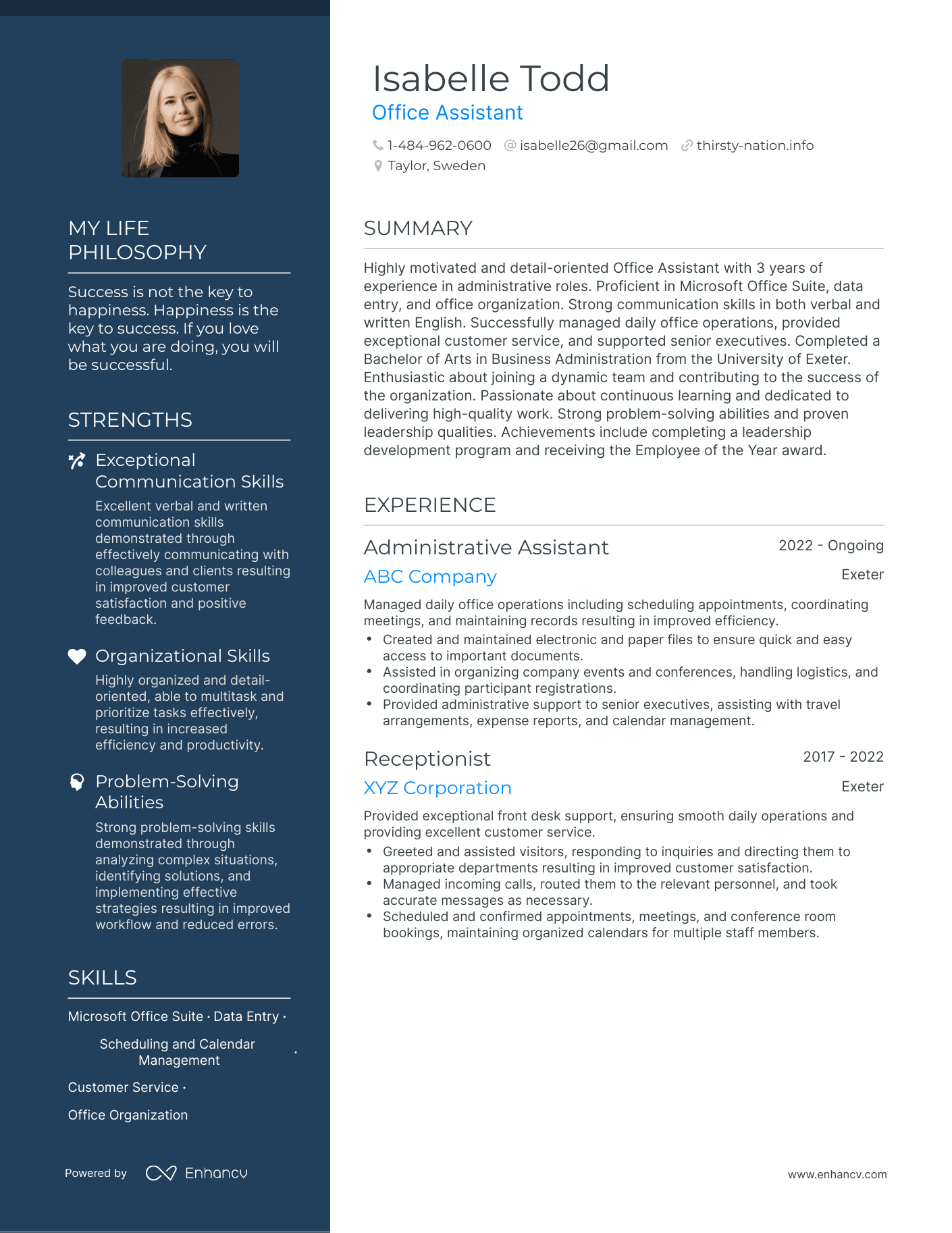 Office Assistant resume example